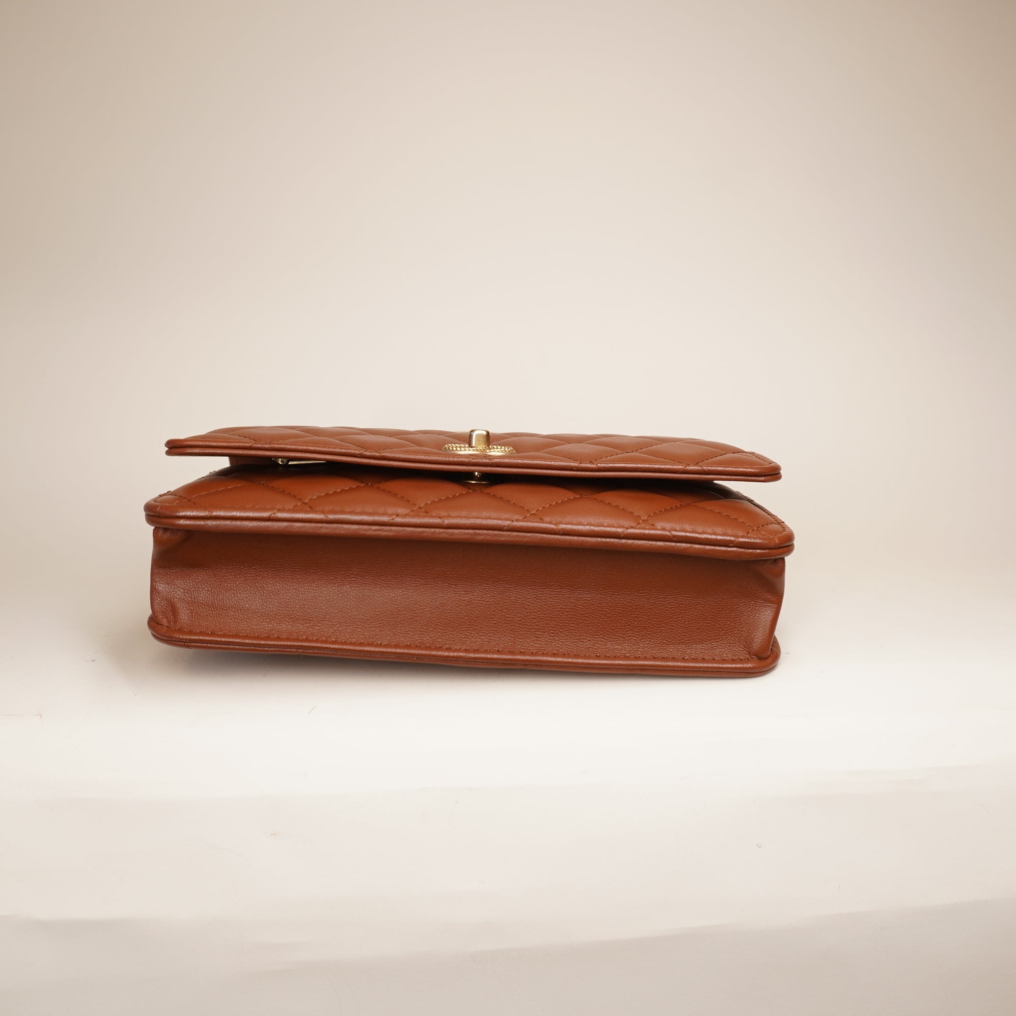 PRE-OWNED CC Handle Lambskin Leather Brown WOC