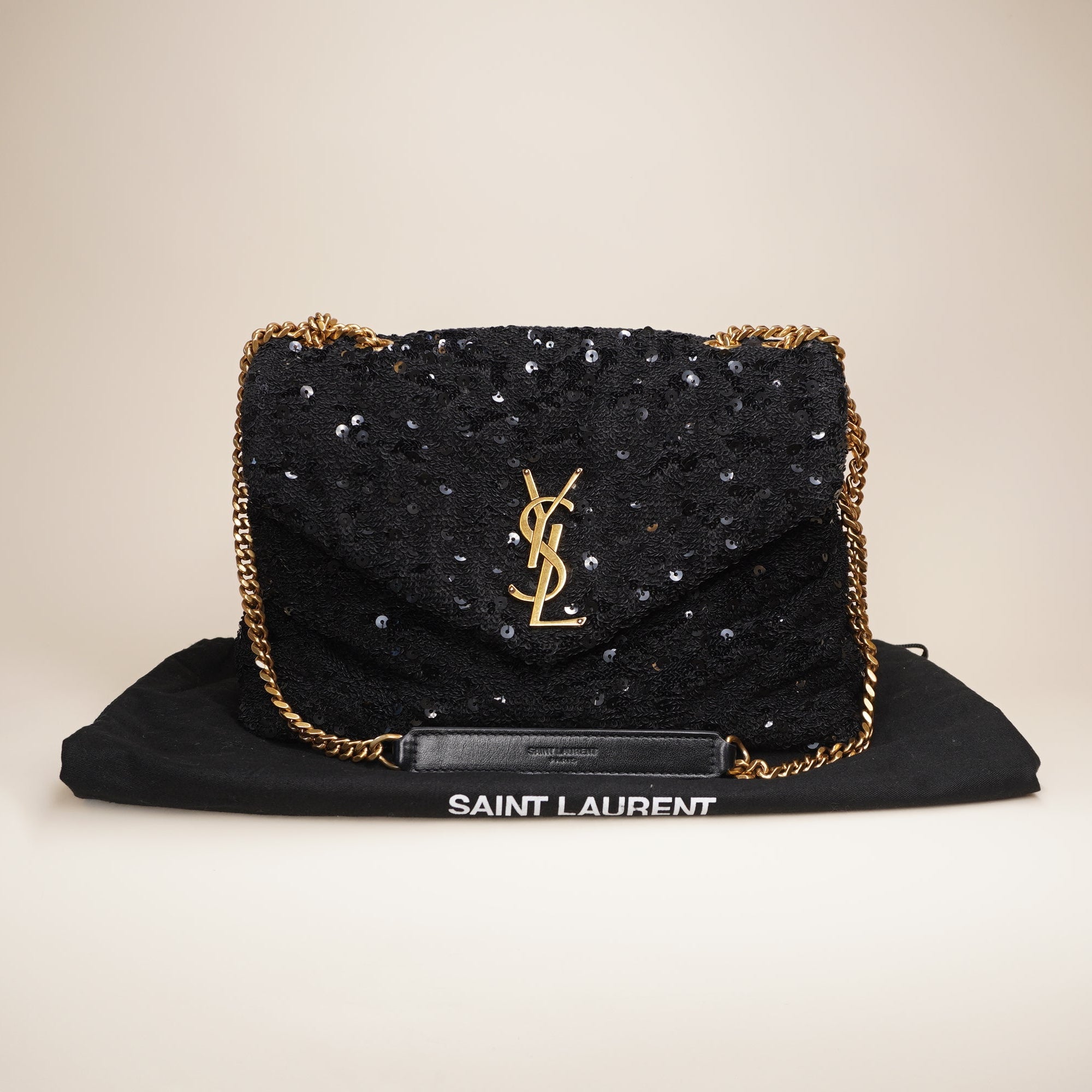 PRE-OWNED YSL Loulou Black Sequin Shoulder Bag