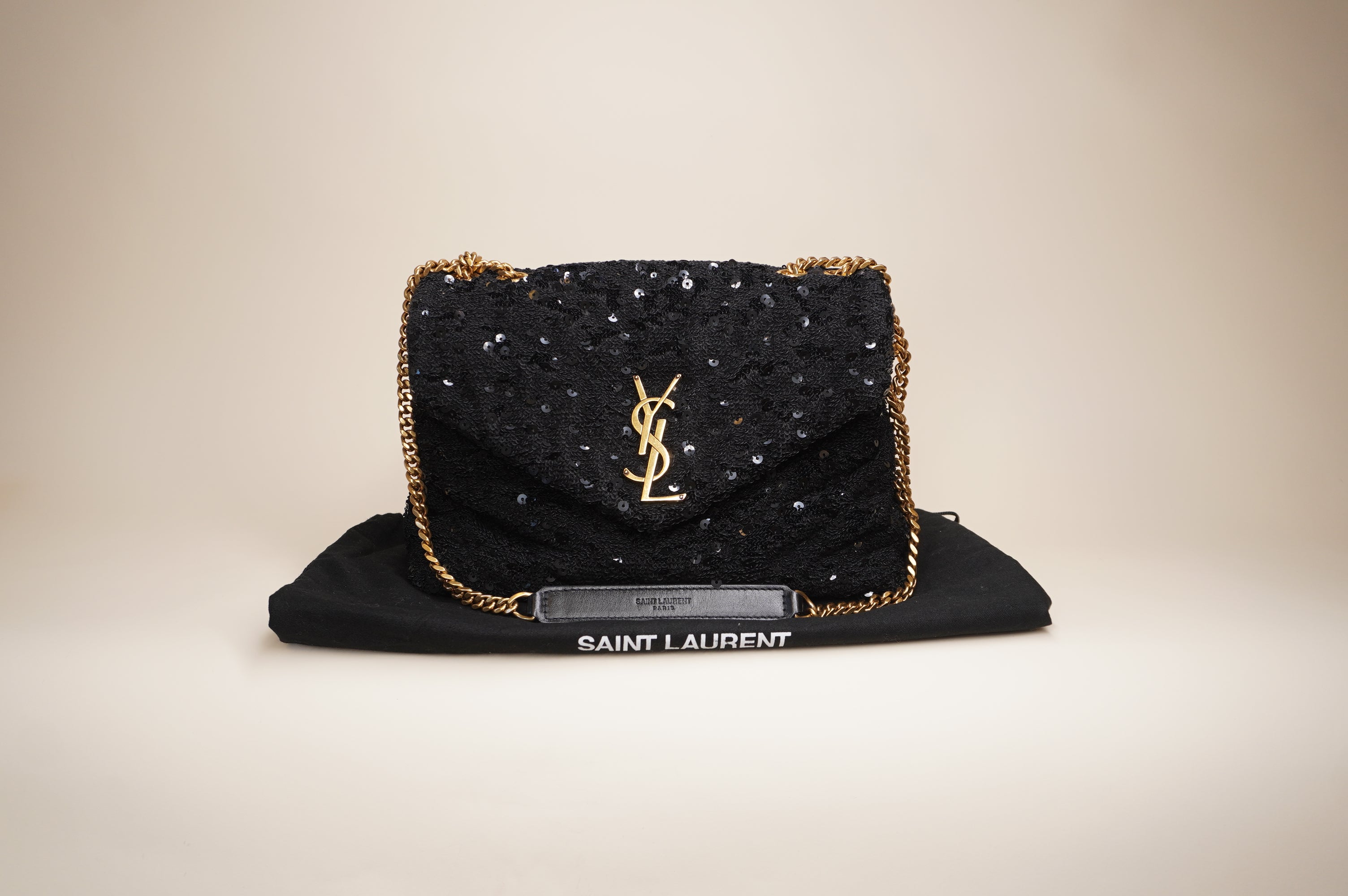PRE-OWNED YSL Loulou Black Sequin Shoulder Bag