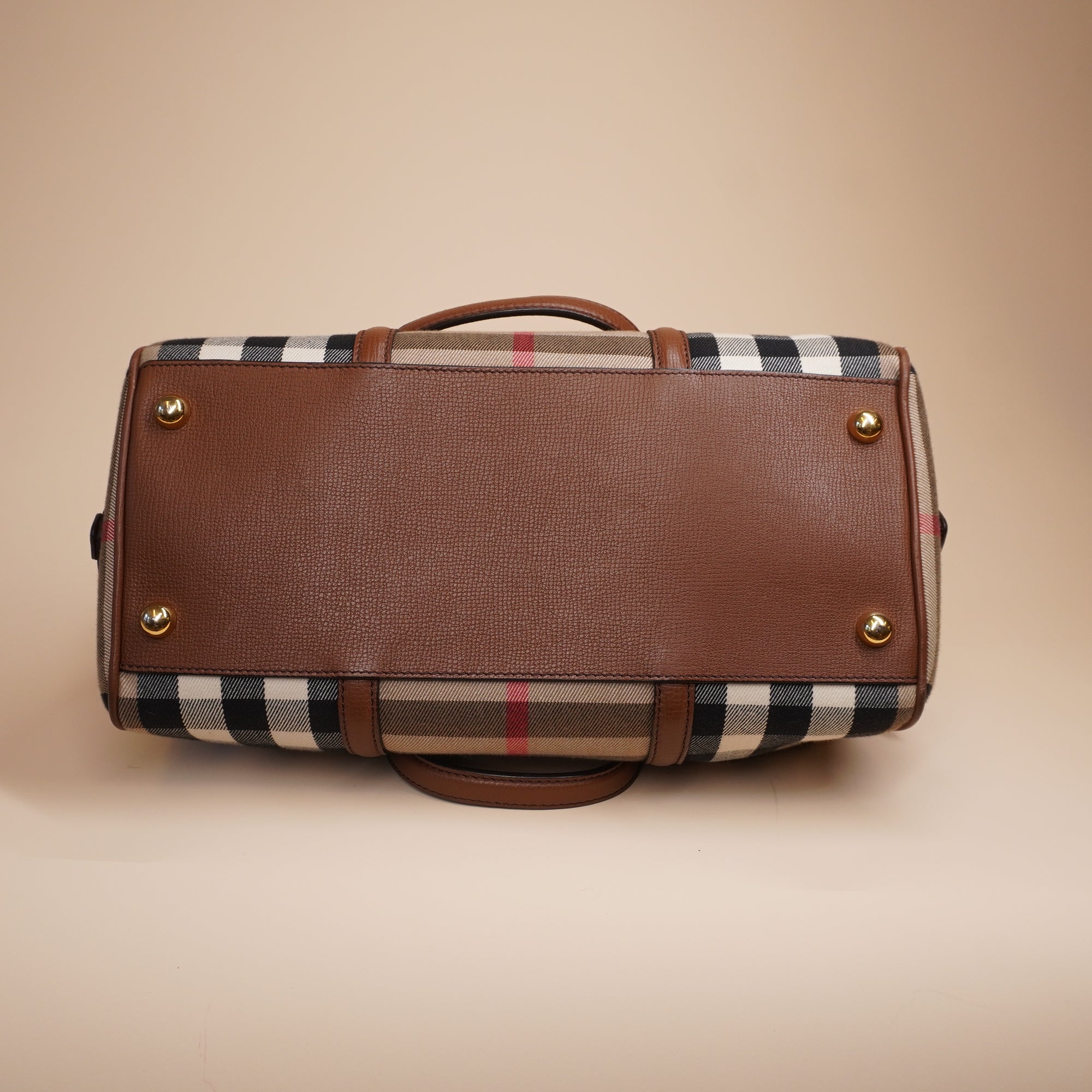 PRE-OWNED Brown Canvas & Leather House Check Derby Bag