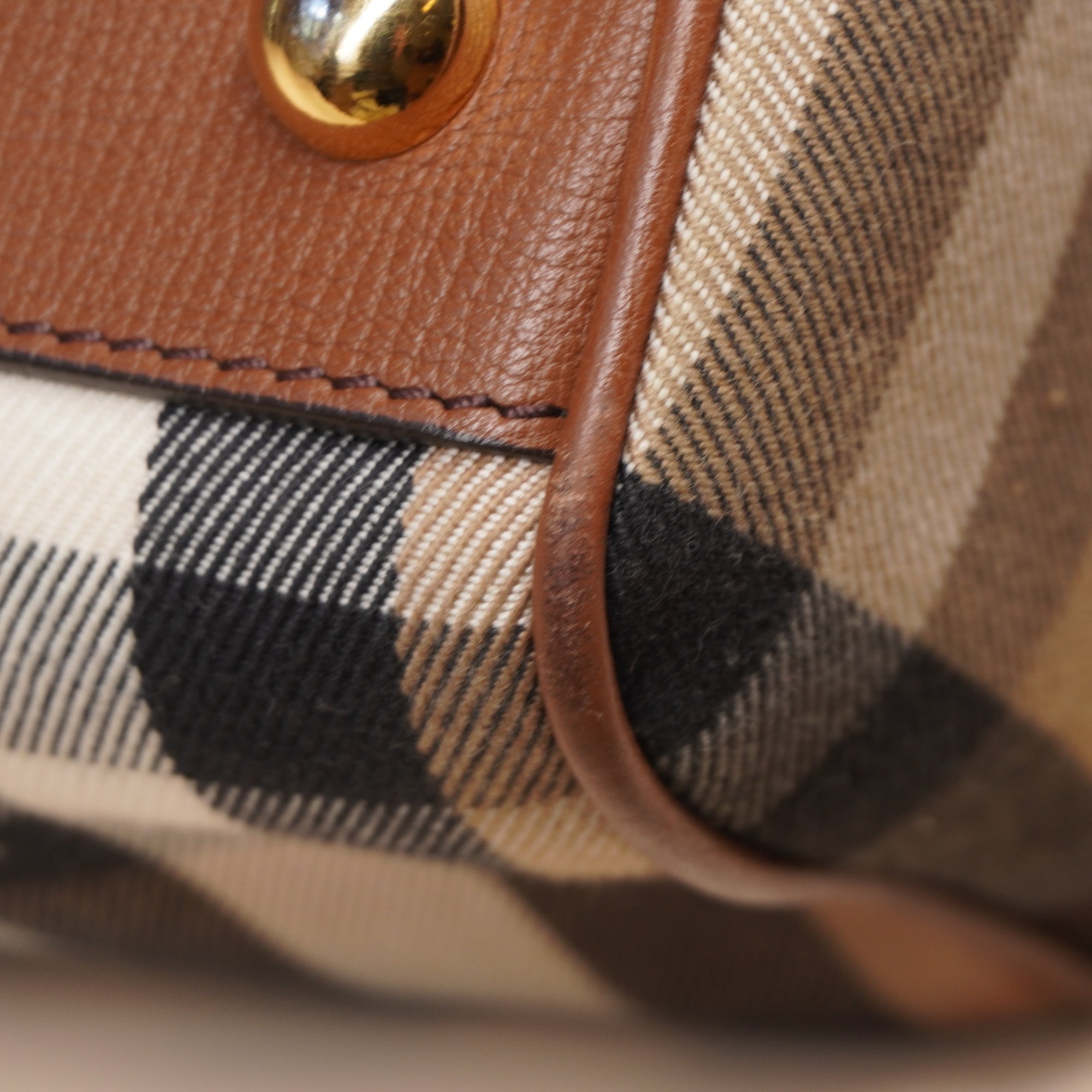 PRE-OWNED Brown Canvas & Leather House Check Derby Bag