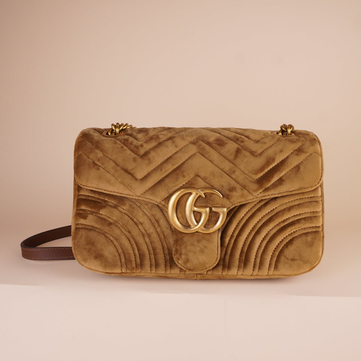 PRE-OWNED Suede Double G Marmont Small Shoulder Bag