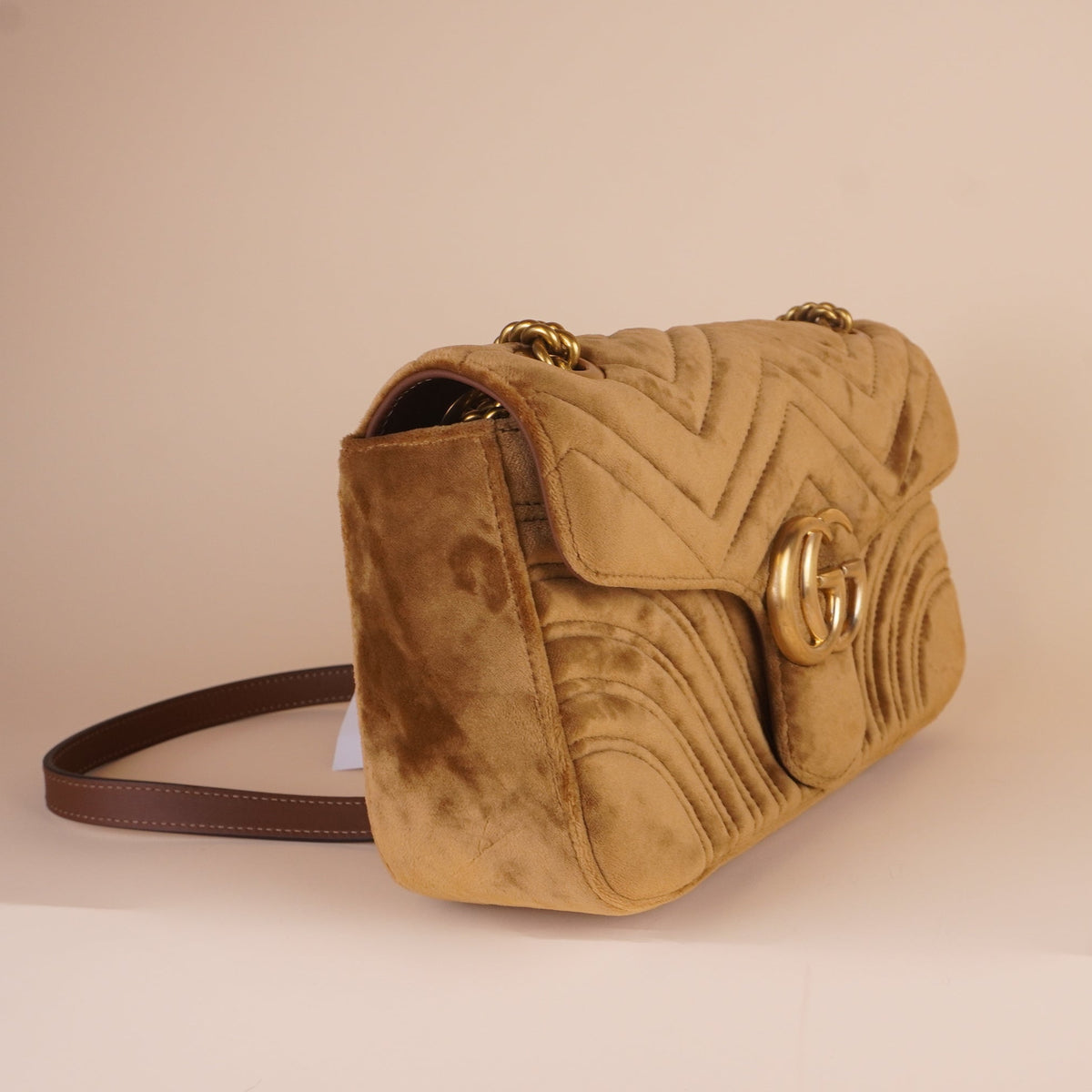 PRE-OWNED Suede Double G Marmont Small Shoulder Bag