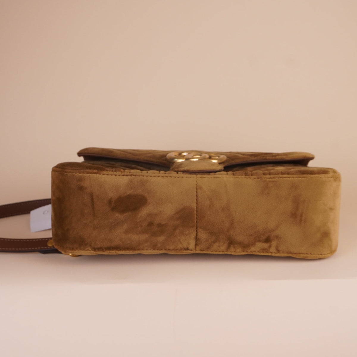 PRE-OWNED Suede Double G Marmont Small Shoulder Bag