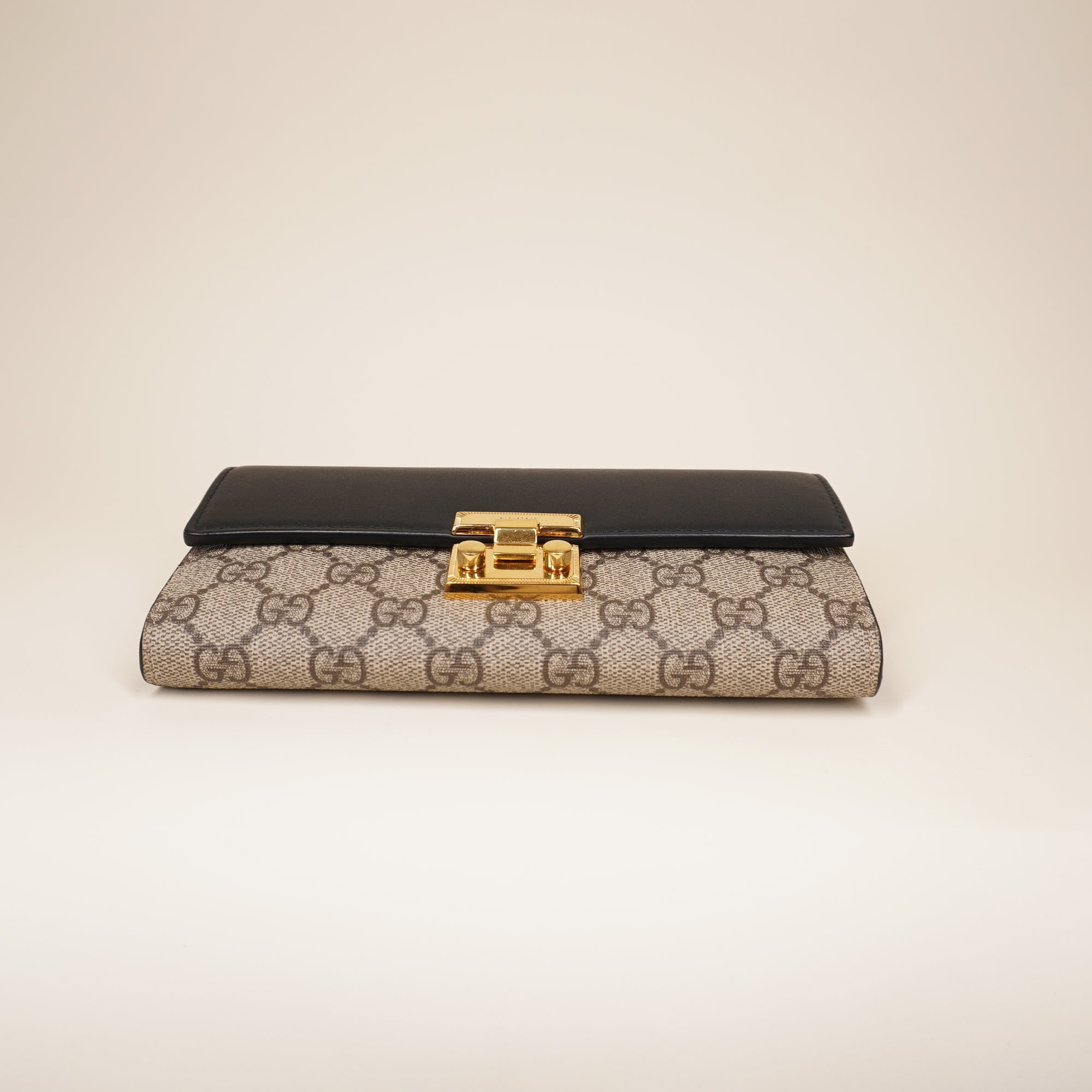 PRE-OWNED GG Supreme Monogram Moon Calfskin Padlock Continental Chain Wallet