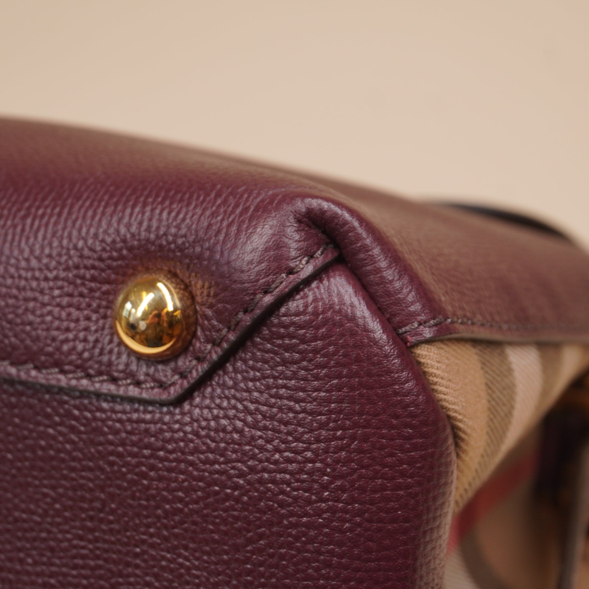 PRE-OWNED Burgundy House Check Camberley Shoulder Bag