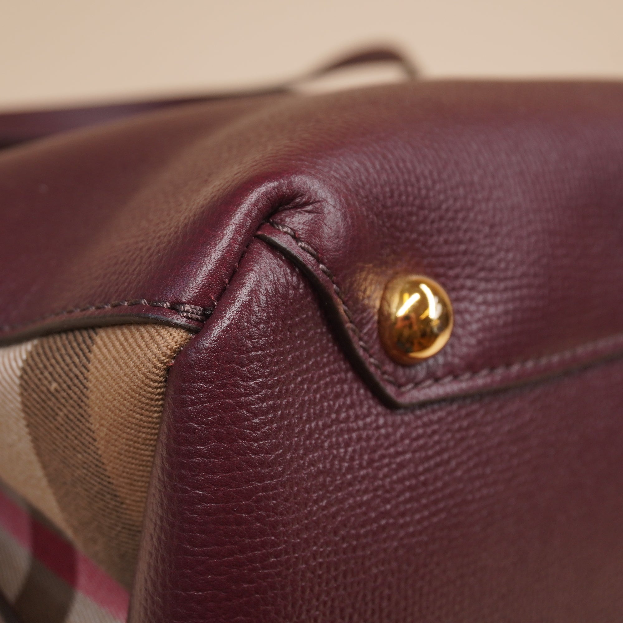 PRE-OWNED Burgundy House Check Camberley Shoulder Bag