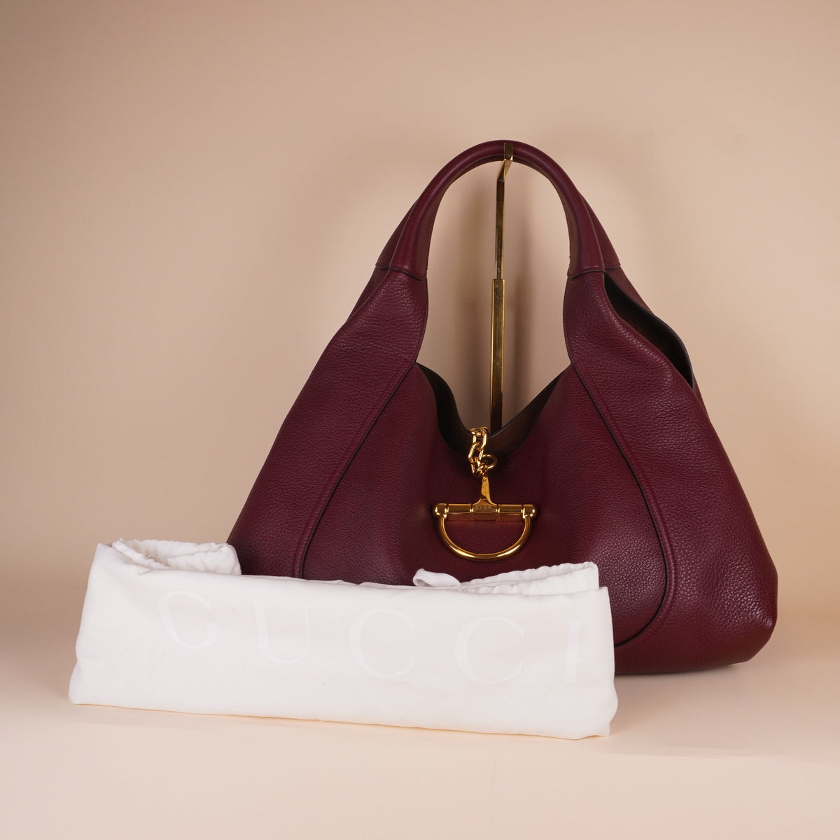 PRE-OWNED GG Grained Calfskin Softbit Maxi Shoulder Bag Rosso Ancora Red