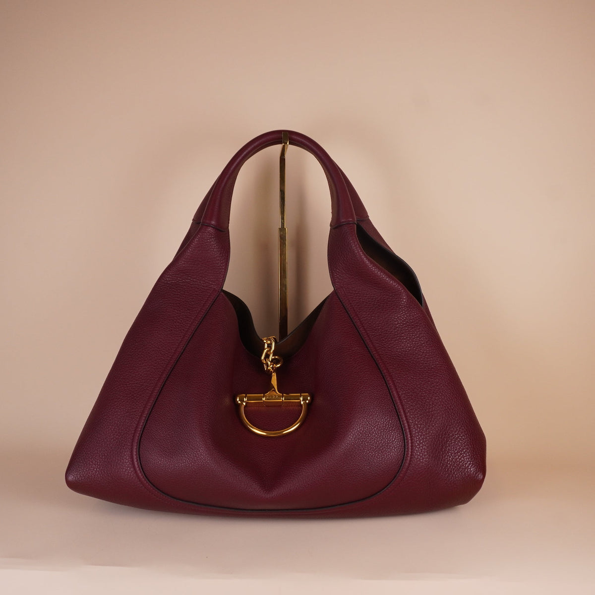 PRE-OWNED GG Grained Calfskin Softbit Maxi Shoulder Bag Rosso Ancora Red
