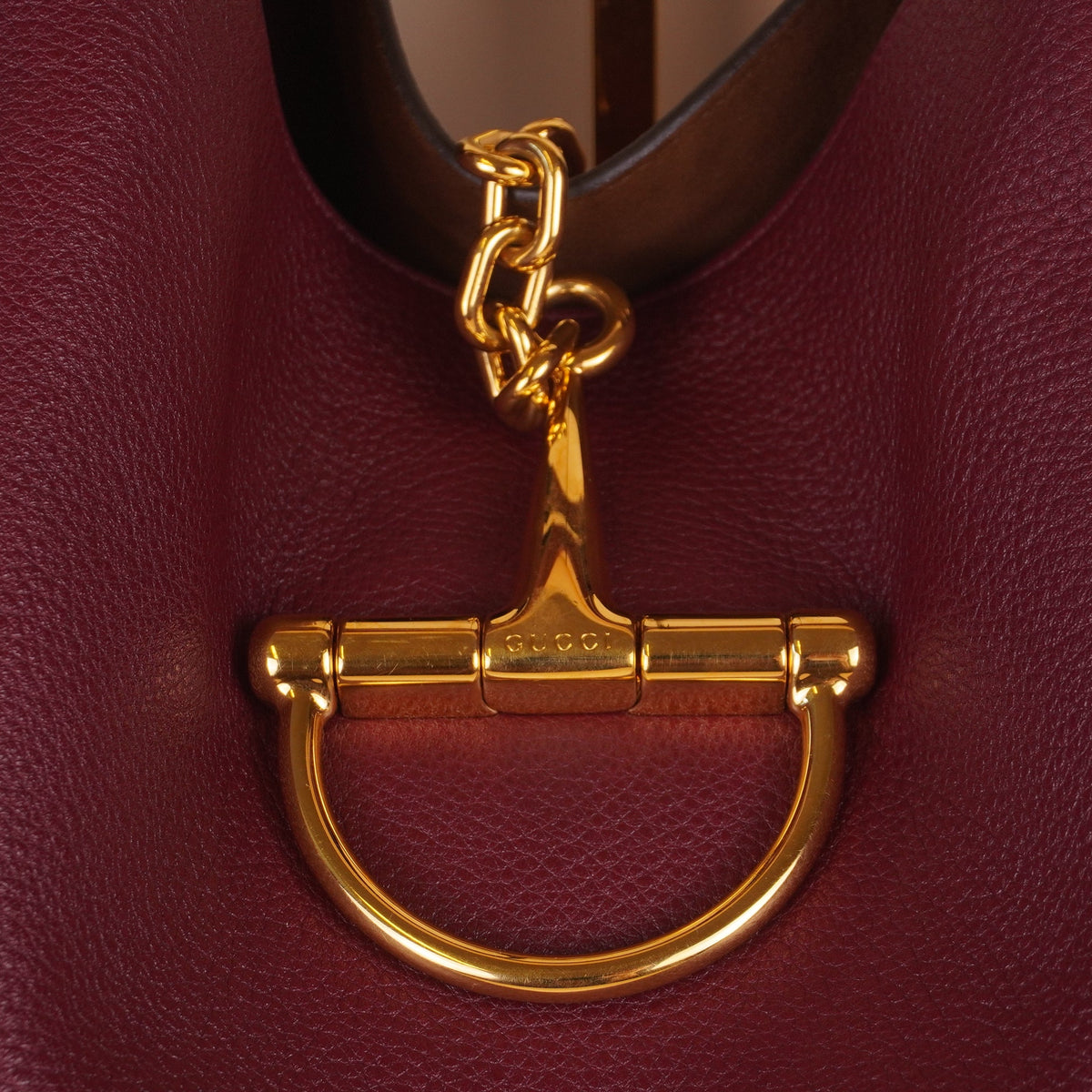 PRE-OWNED GG Grained Calfskin Softbit Maxi Shoulder Bag Rosso Ancora Red
