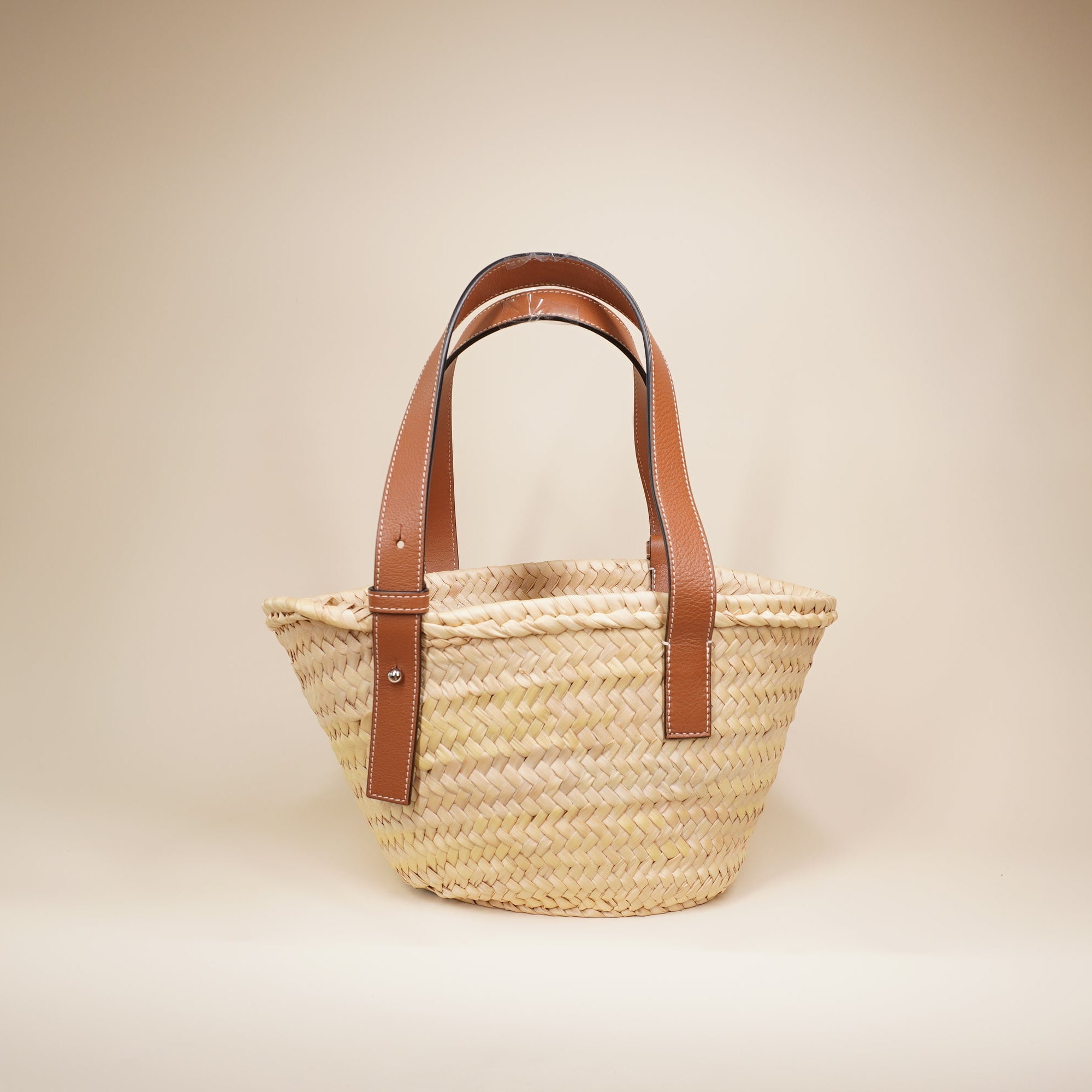 PRE-OWNED Raffia Basket Small Tote Small Shoulder Bag