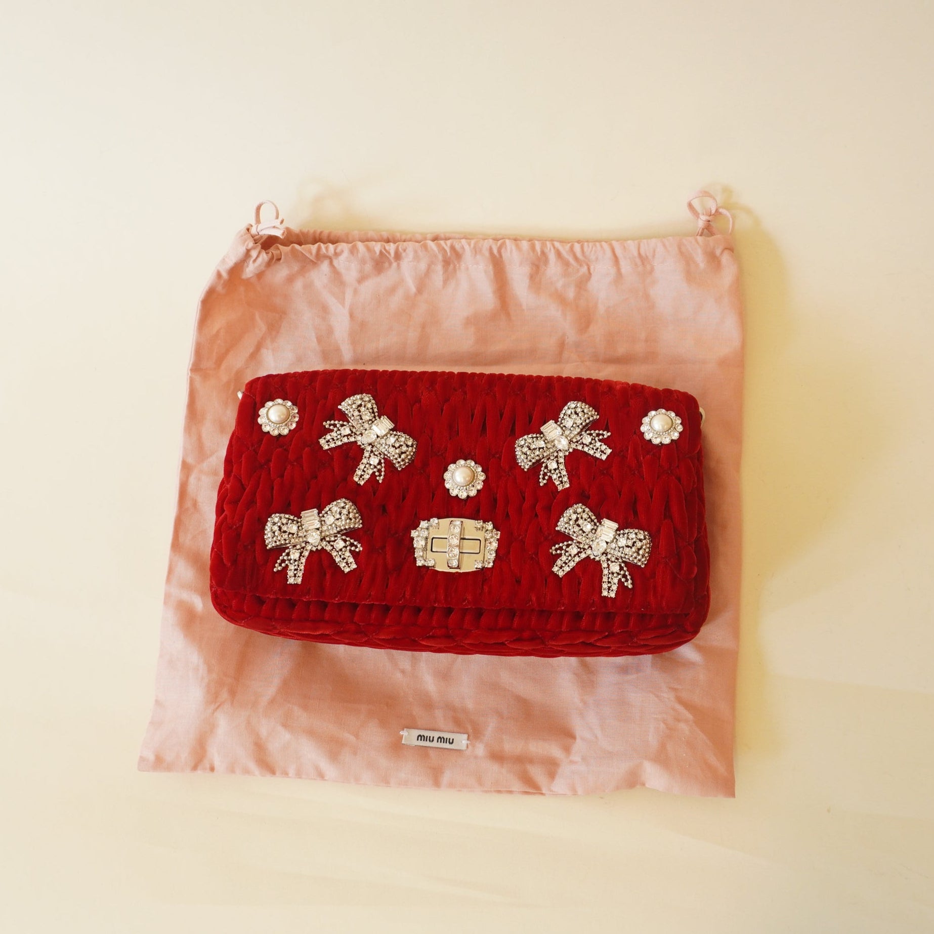 PRE-OWNED Iconic Crystal Red Velvet Shoulder Bag