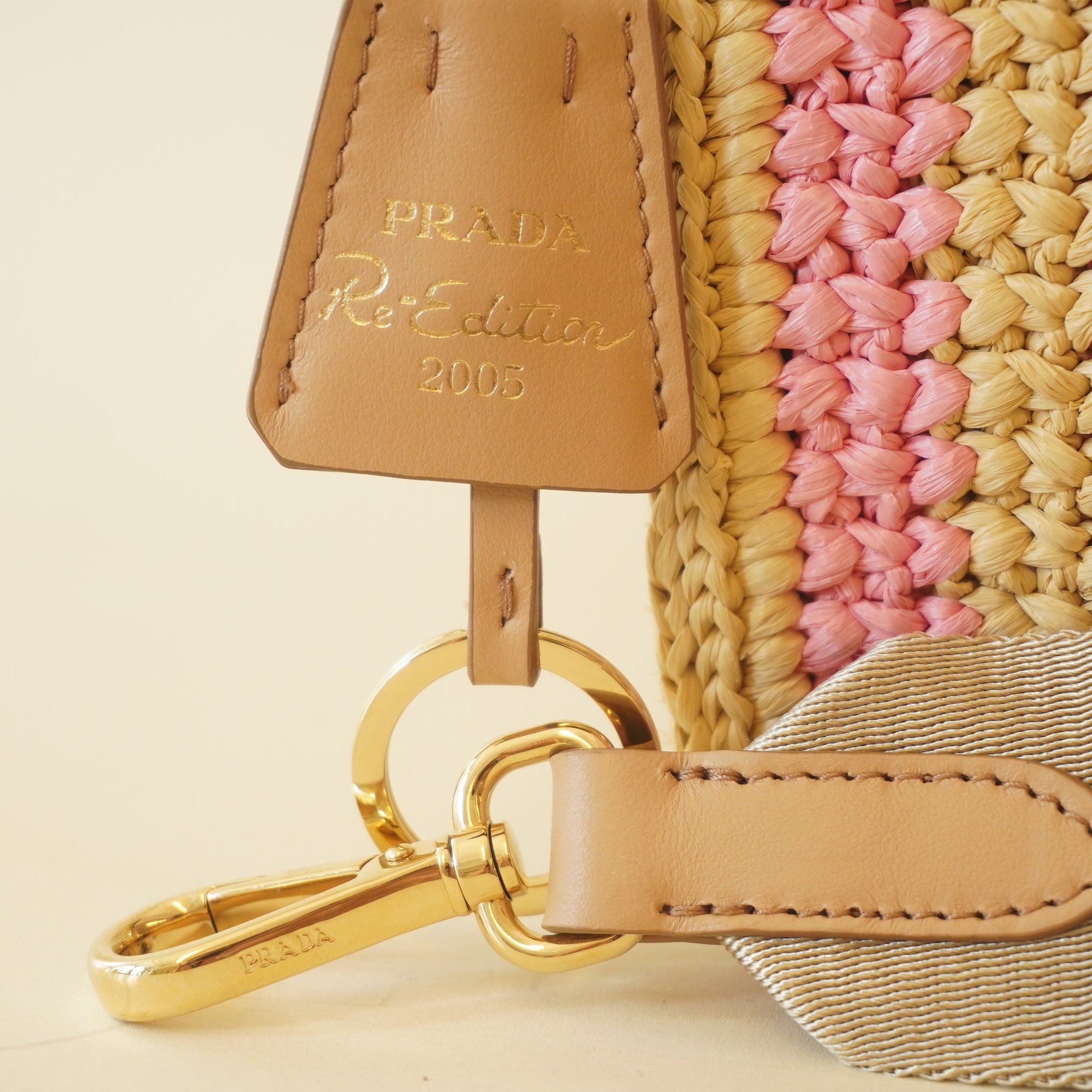 PRE-OWNED Yarn Raffia Effect Crochet Striped Re-Edition 2005 Shoulder Bag Naturale Petalo