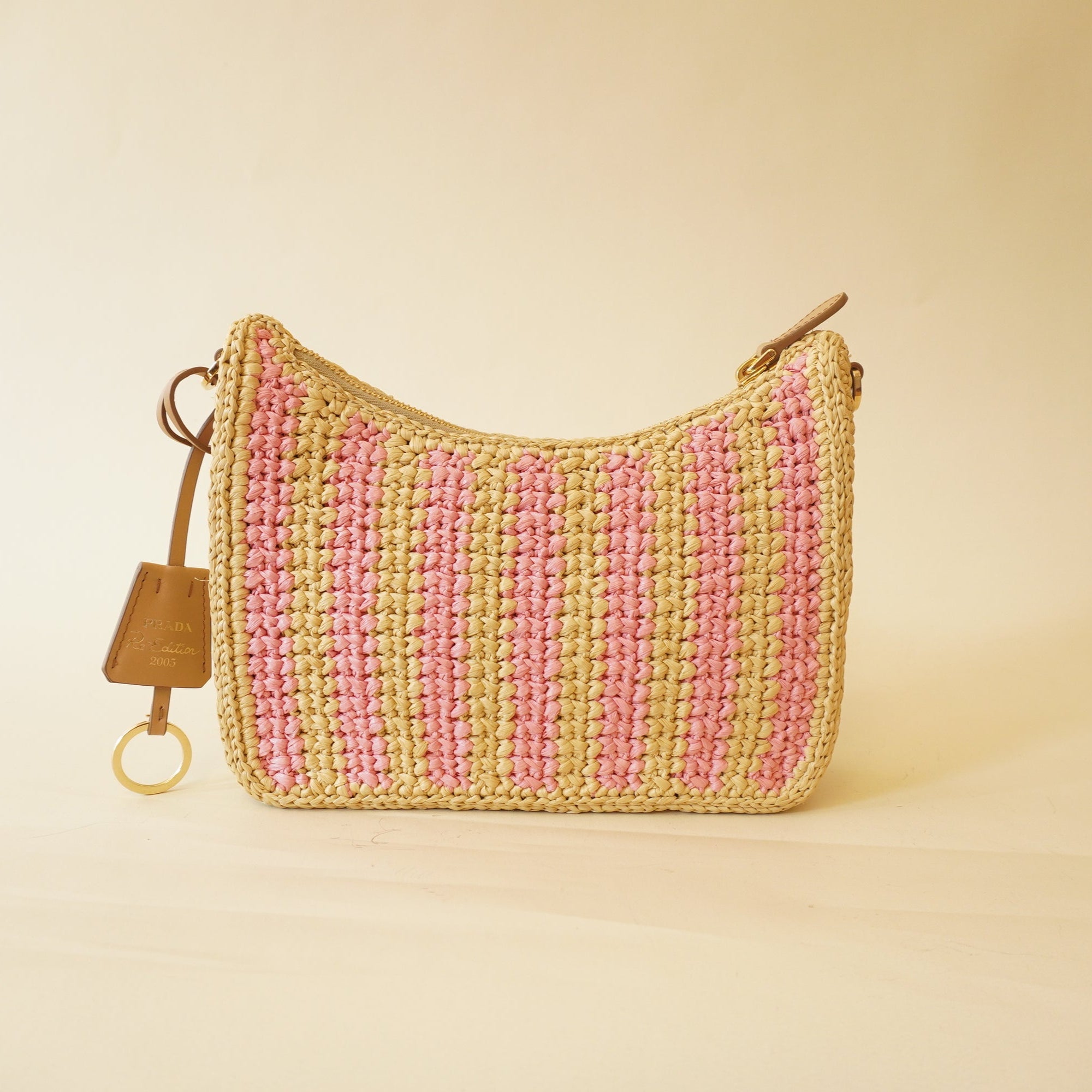 PRE-OWNED Yarn Raffia Effect Crochet Striped Re-Edition 2005 Shoulder Bag Naturale Petalo