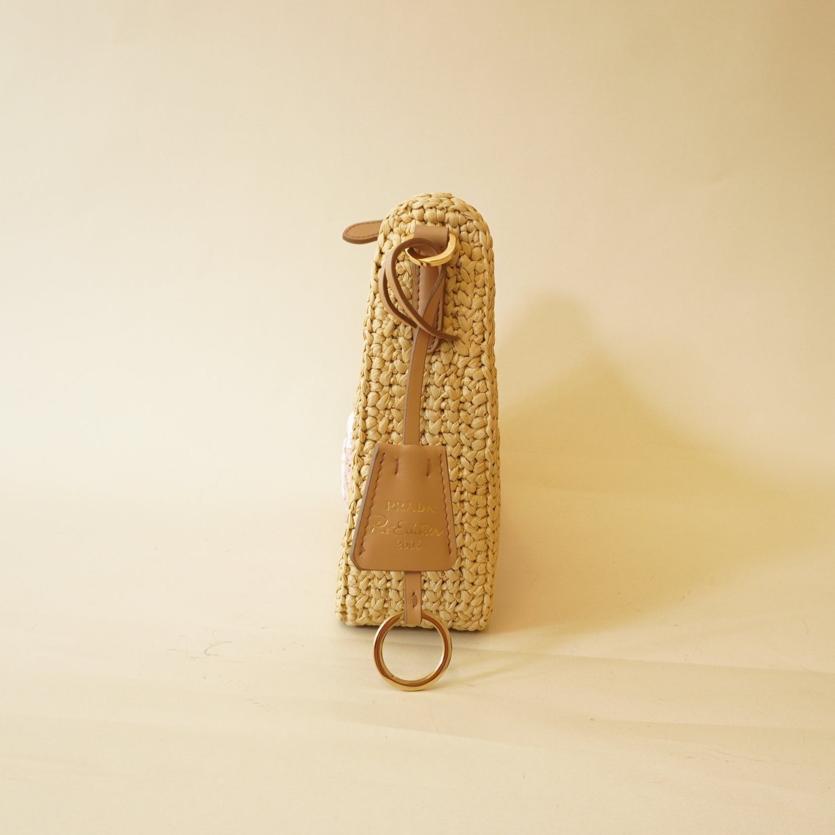 PRE-OWNED Yarn Raffia Effect Crochet Striped Re-Edition 2005 Shoulder Bag Naturale Petalo