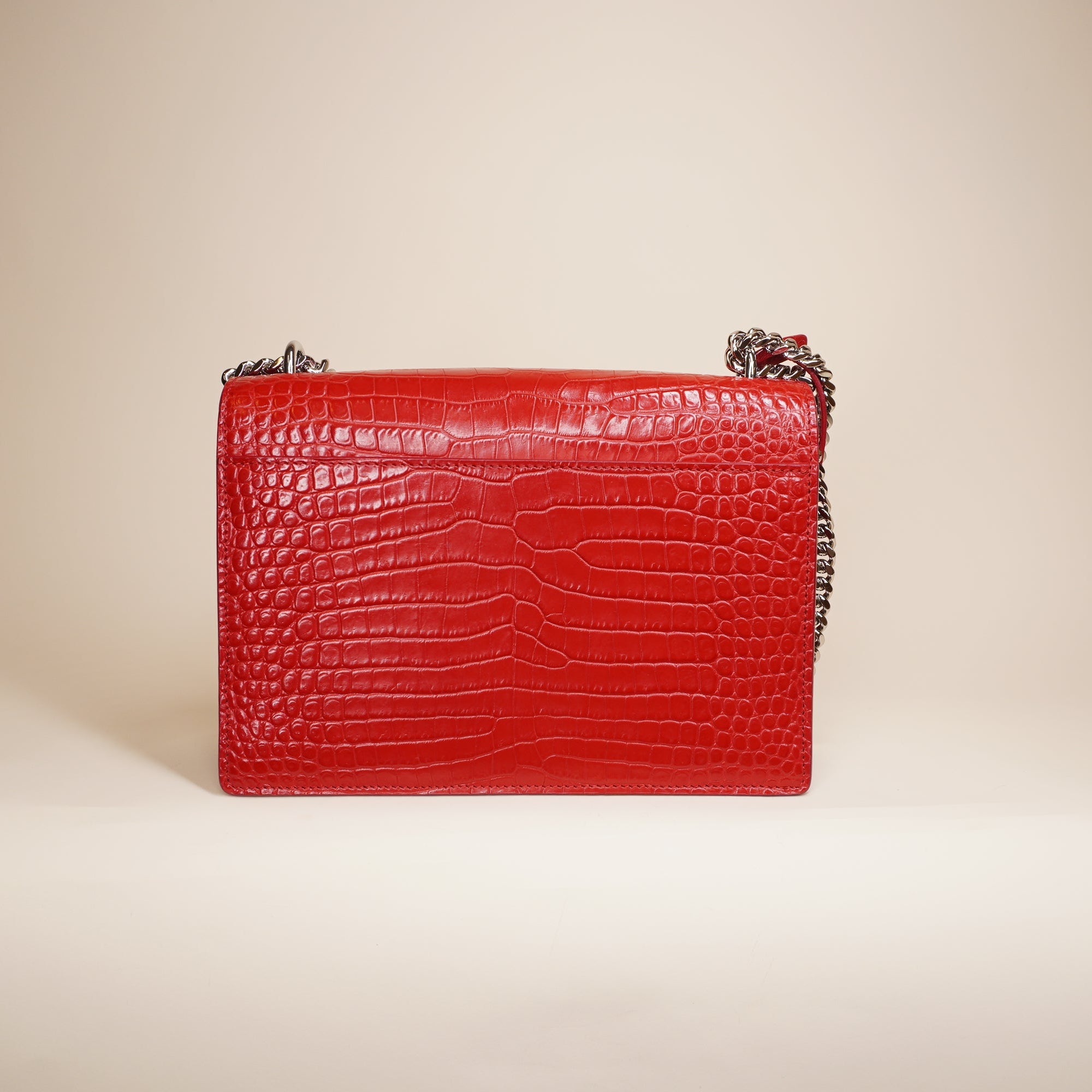 PRE-OWNED YSL Calfskin Crocodile Embossed Medium Monogram Sunset Rouge Eros