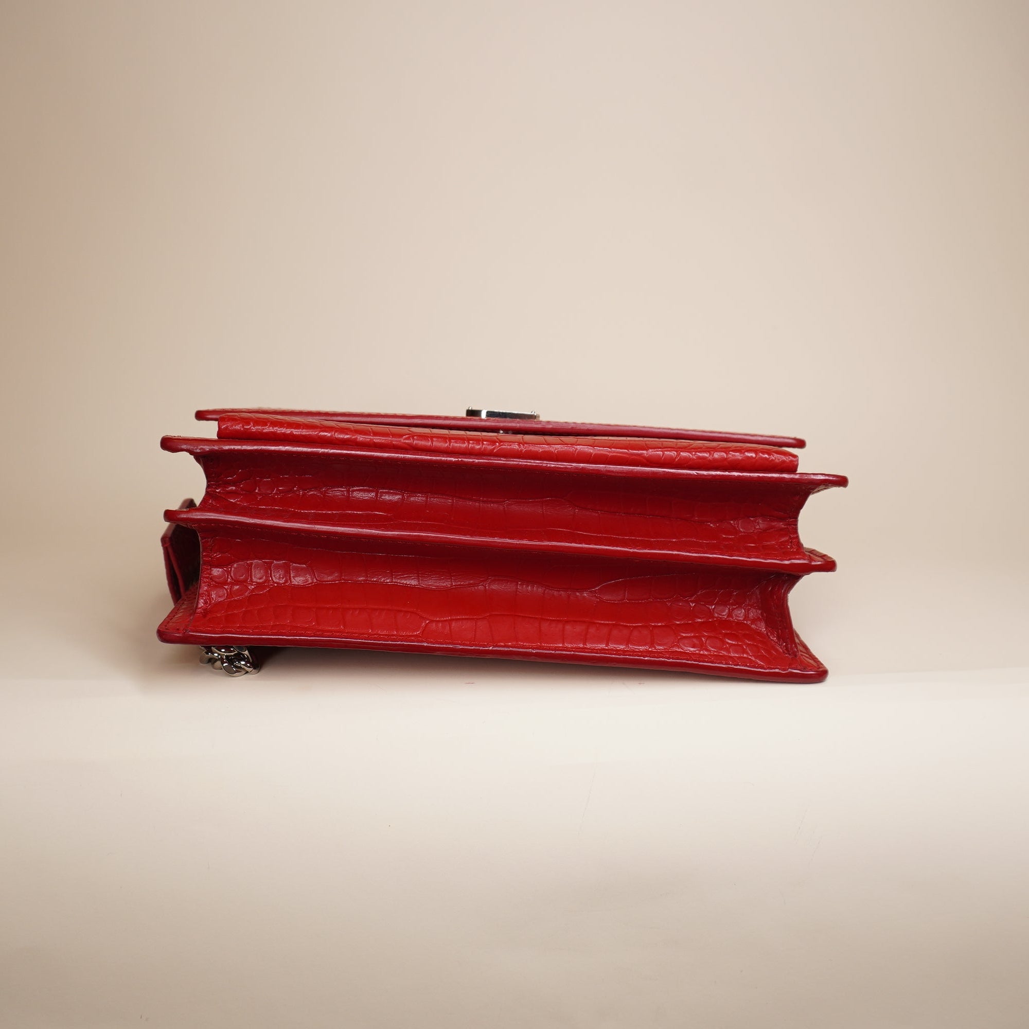 PRE-OWNED YSL Calfskin Crocodile Embossed Medium Monogram Sunset Rouge Eros