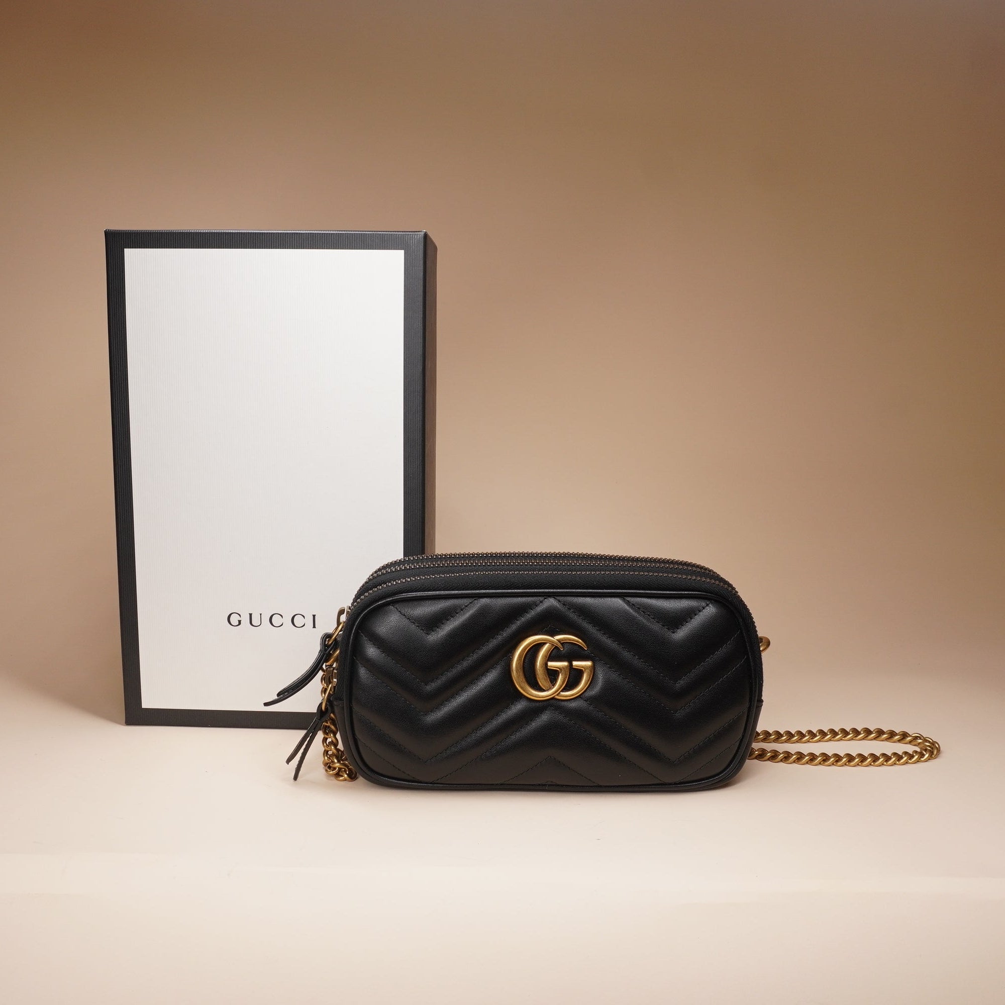 PRE-OWNED GG Marmont Triple zip leather Cossbody Bag