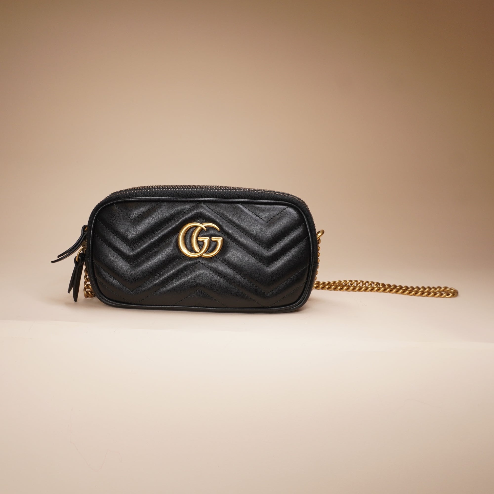 PRE-OWNED GG Marmont Triple zip leather Cossbody Bag