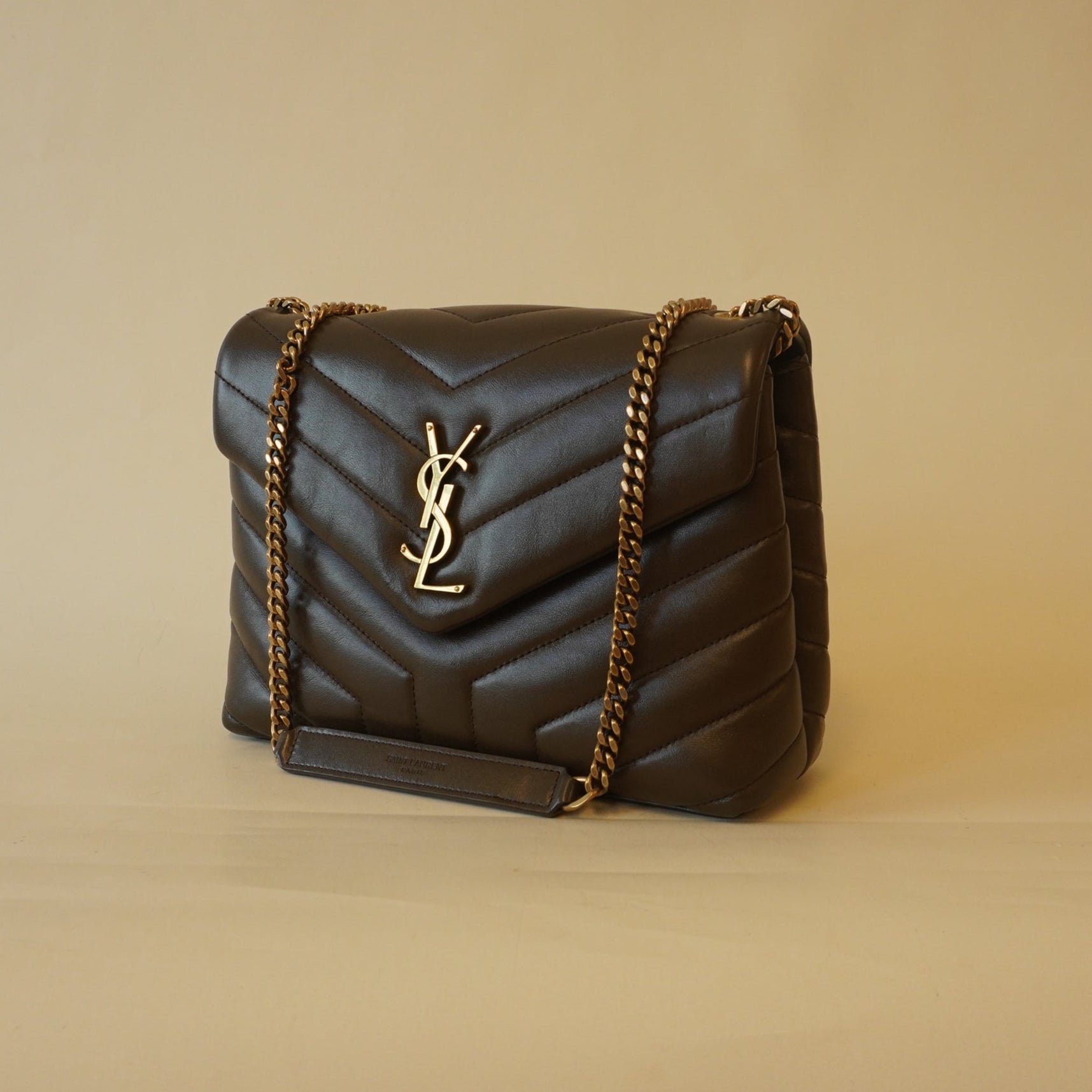 PRE-OWNED Calfskin Y Quilted Monogram Loulou Chain Satchel Soil Brown shoulder bag
