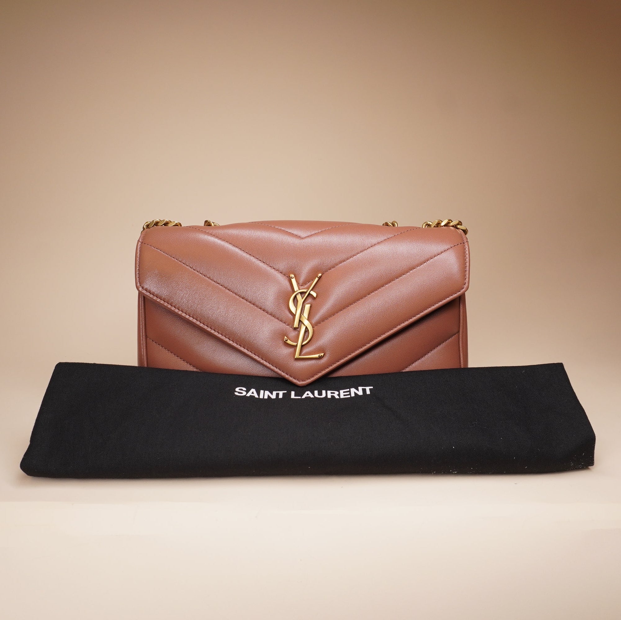 PRE-OWNED Barely Pink Lambskin Chevron Quilted Mini Loulou Shoulder Bag