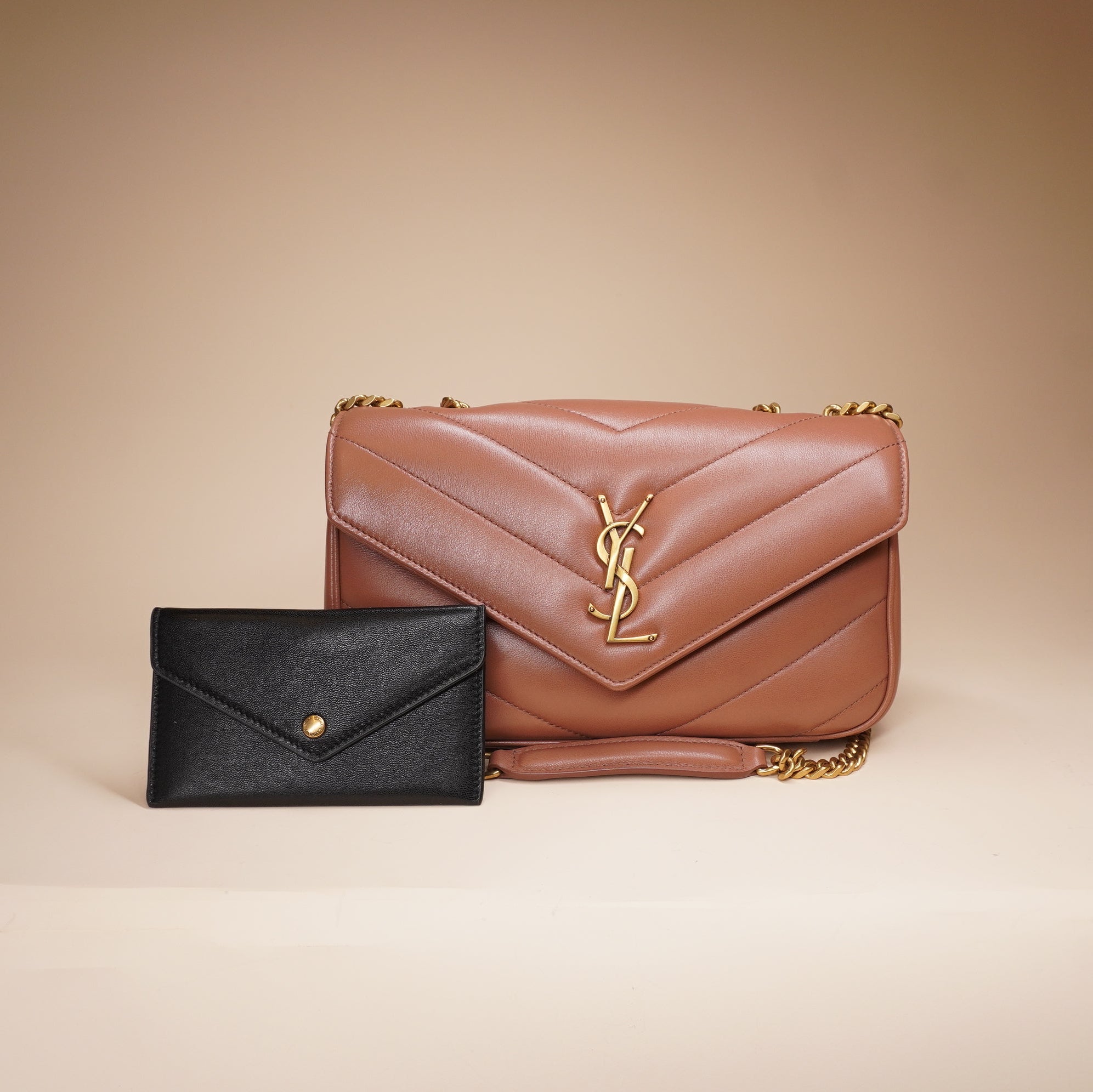 PRE-OWNED Barely Pink Lambskin Chevron Quilted Mini Loulou Shoulder Bag