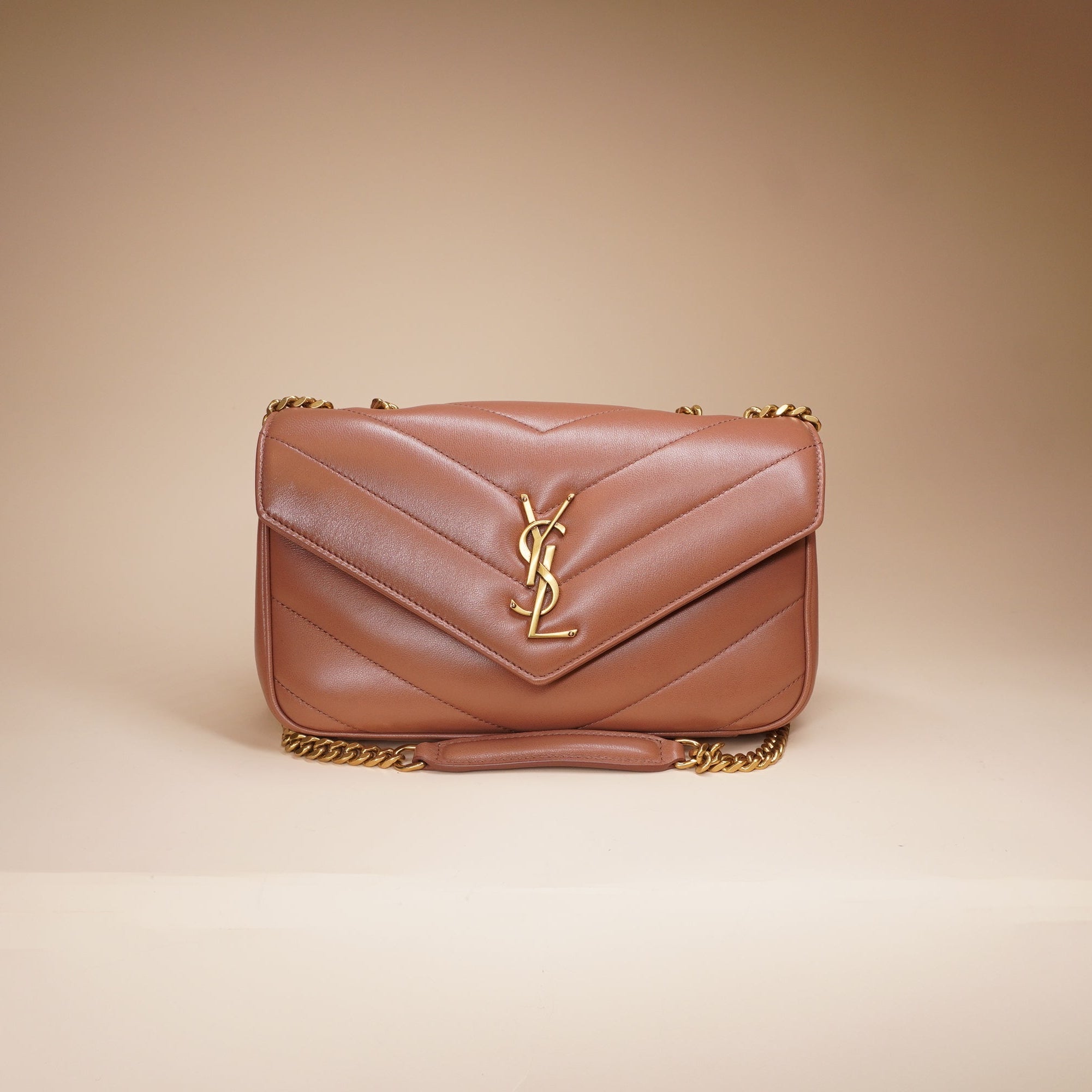 PRE-OWNED Barely Pink Lambskin Chevron Quilted Mini Loulou Shoulder Bag