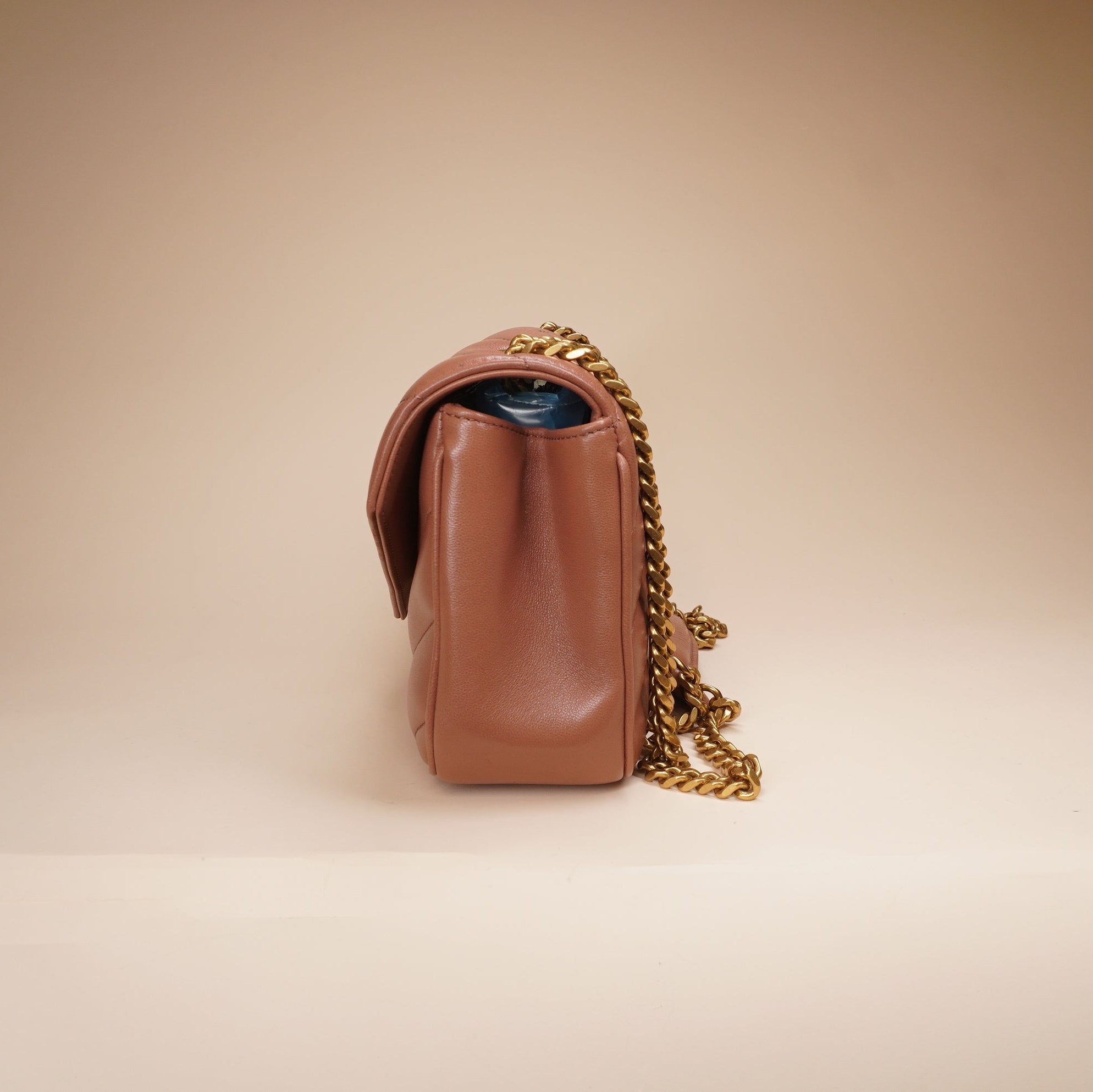 PRE-OWNED Barely Pink Lambskin Chevron Quilted Mini Loulou Shoulder Bag