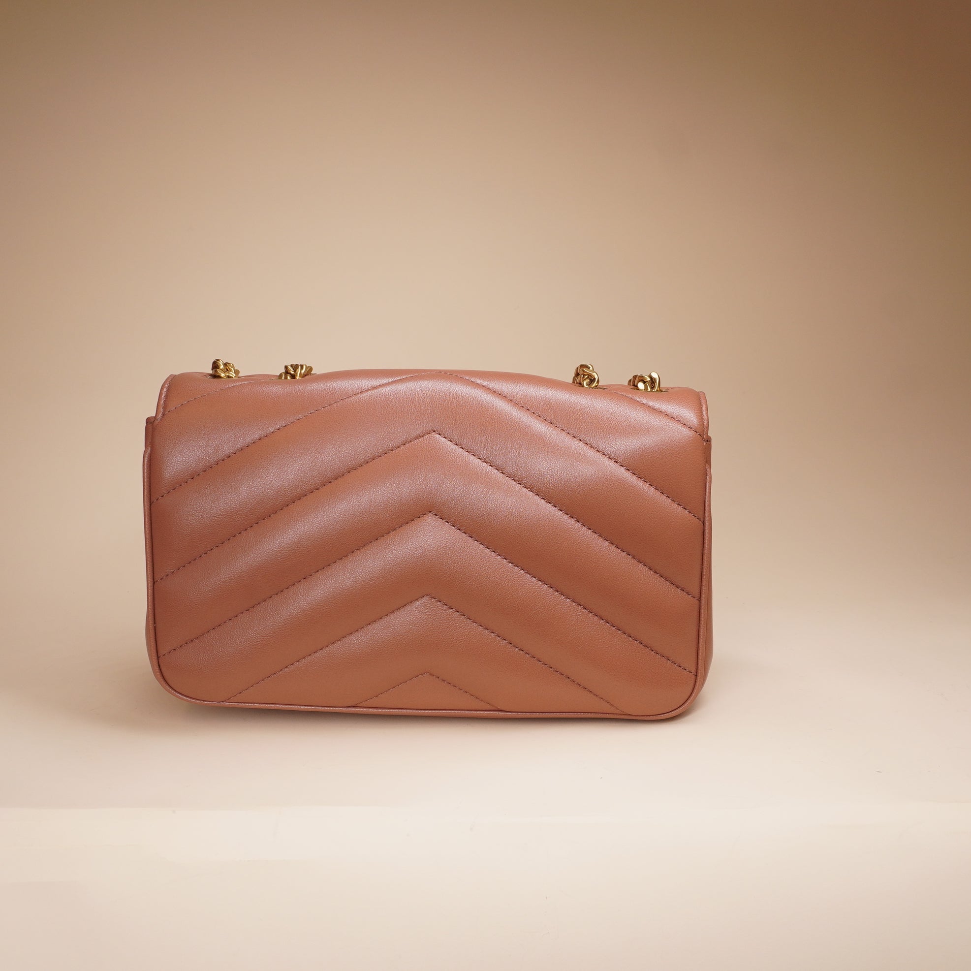 PRE-OWNED Barely Pink Lambskin Chevron Quilted Mini Loulou Shoulder Bag