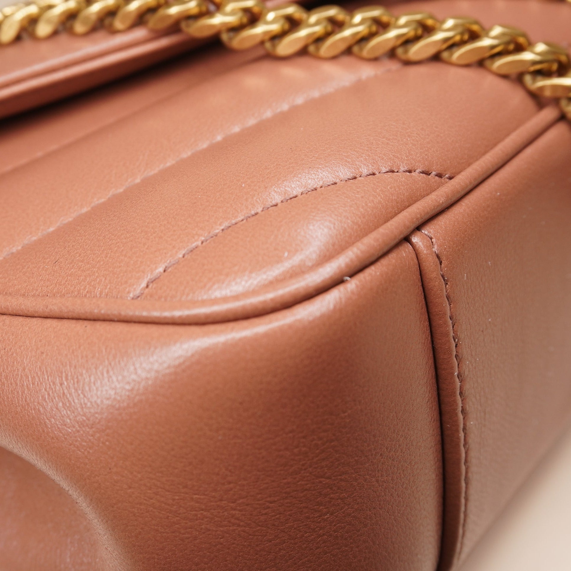 PRE-OWNED Barely Pink Lambskin Chevron Quilted Mini Loulou Shoulder Bag