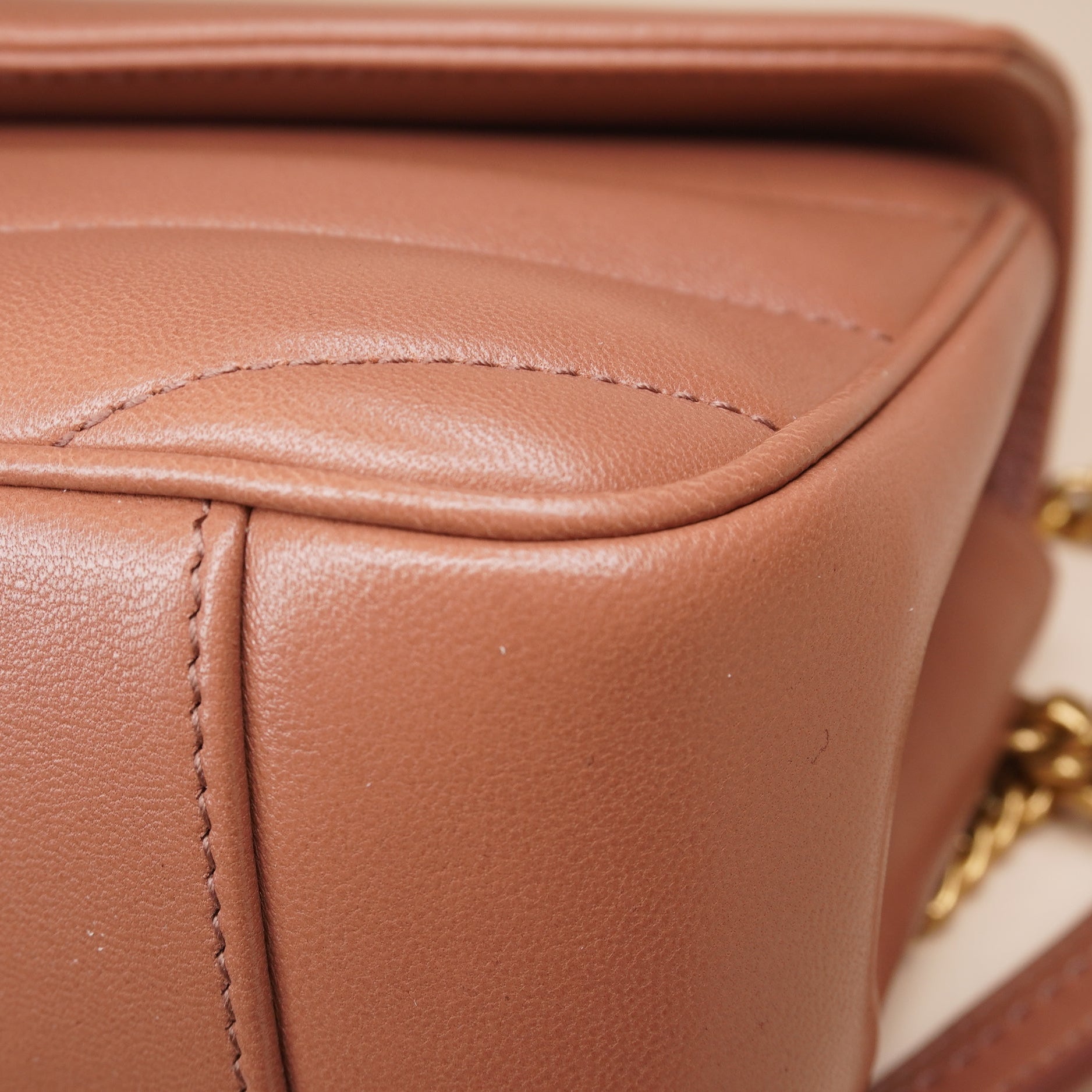 PRE-OWNED Barely Pink Lambskin Chevron Quilted Mini Loulou Shoulder Bag