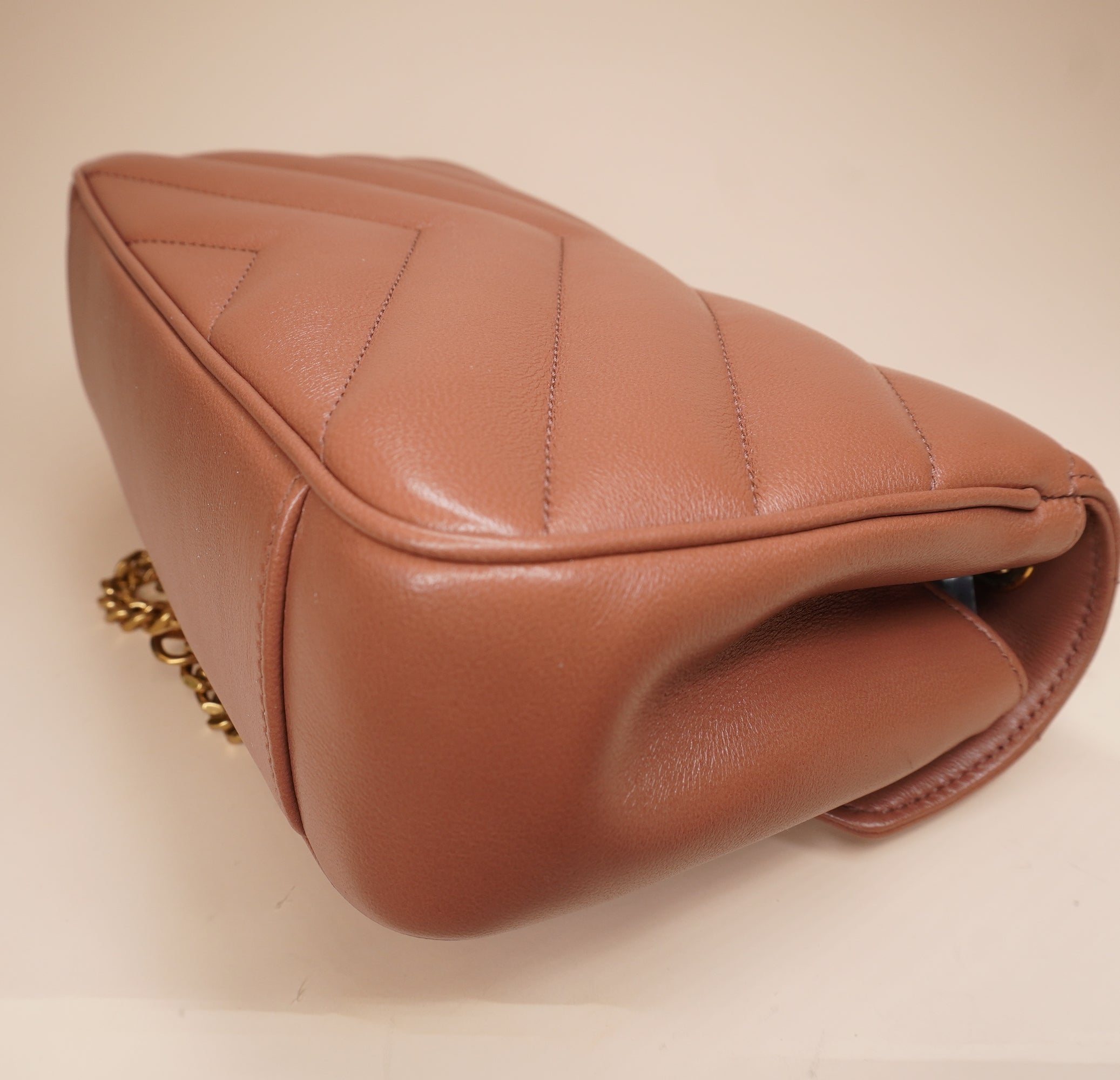 PRE-OWNED Barely Pink Lambskin Chevron Quilted Mini Loulou Shoulder Bag