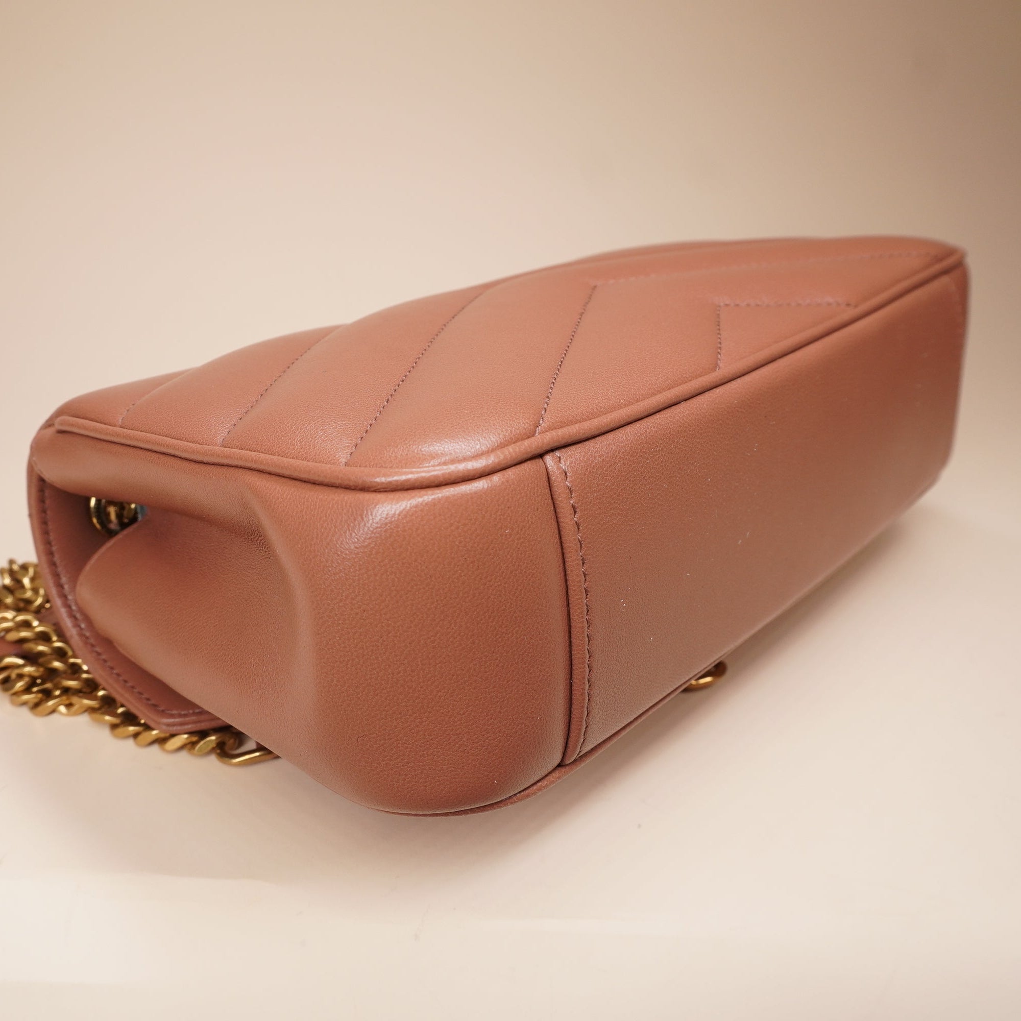 PRE-OWNED Barely Pink Lambskin Chevron Quilted Mini Loulou Shoulder Bag