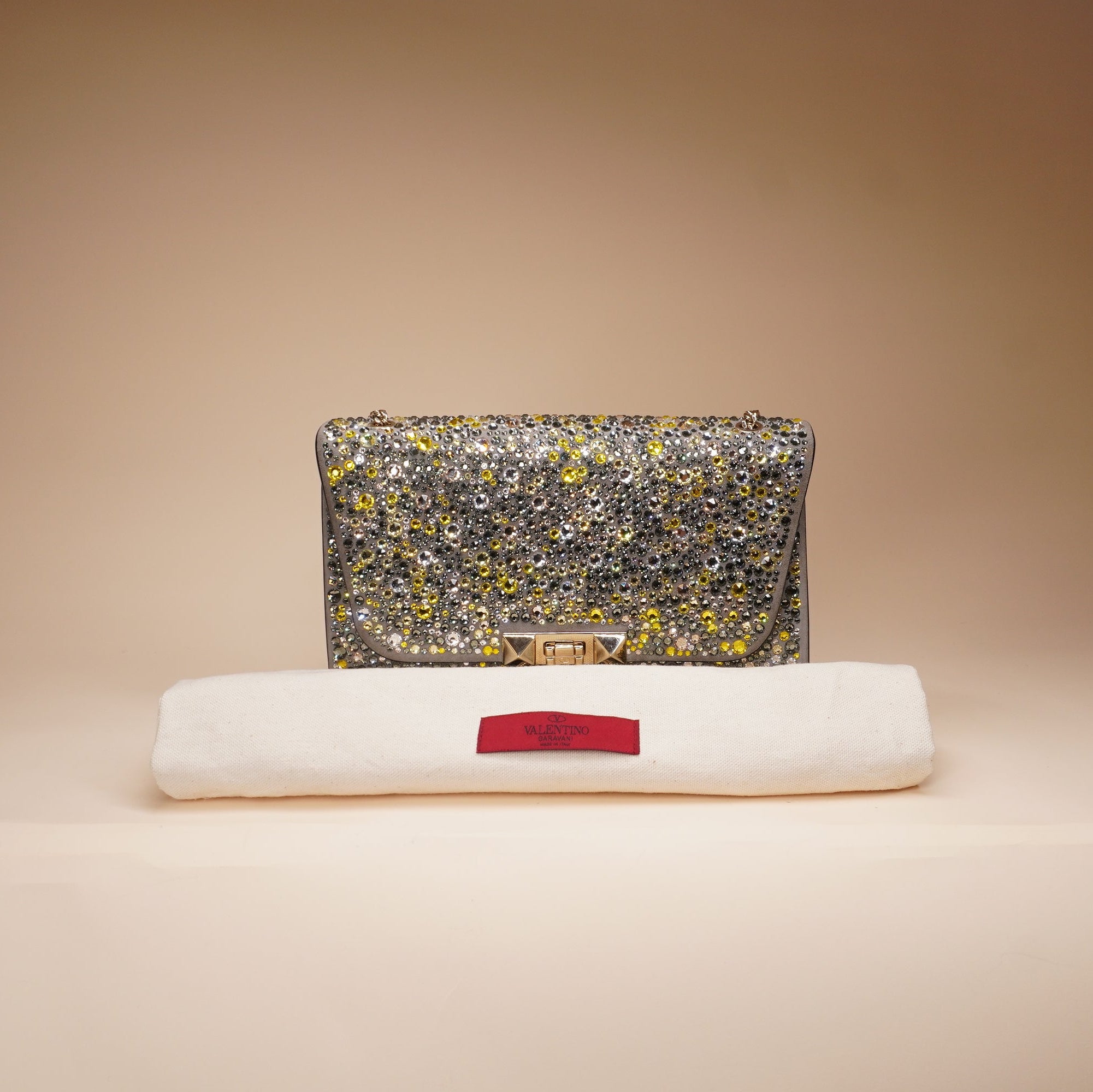 PRE-OWNED Multicolour crystals taupe leather handbag