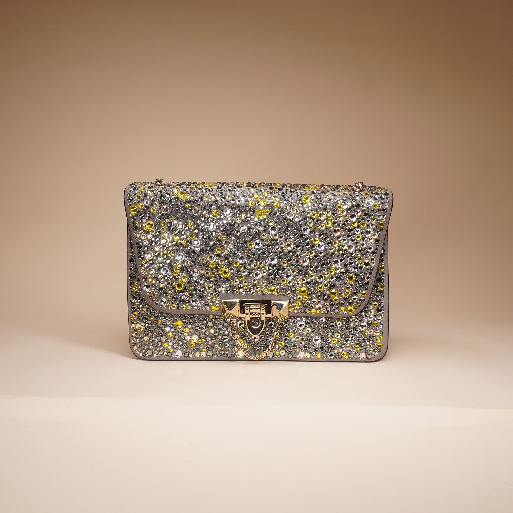 PRE-OWNED Multicolour crystals taupe leather handbag