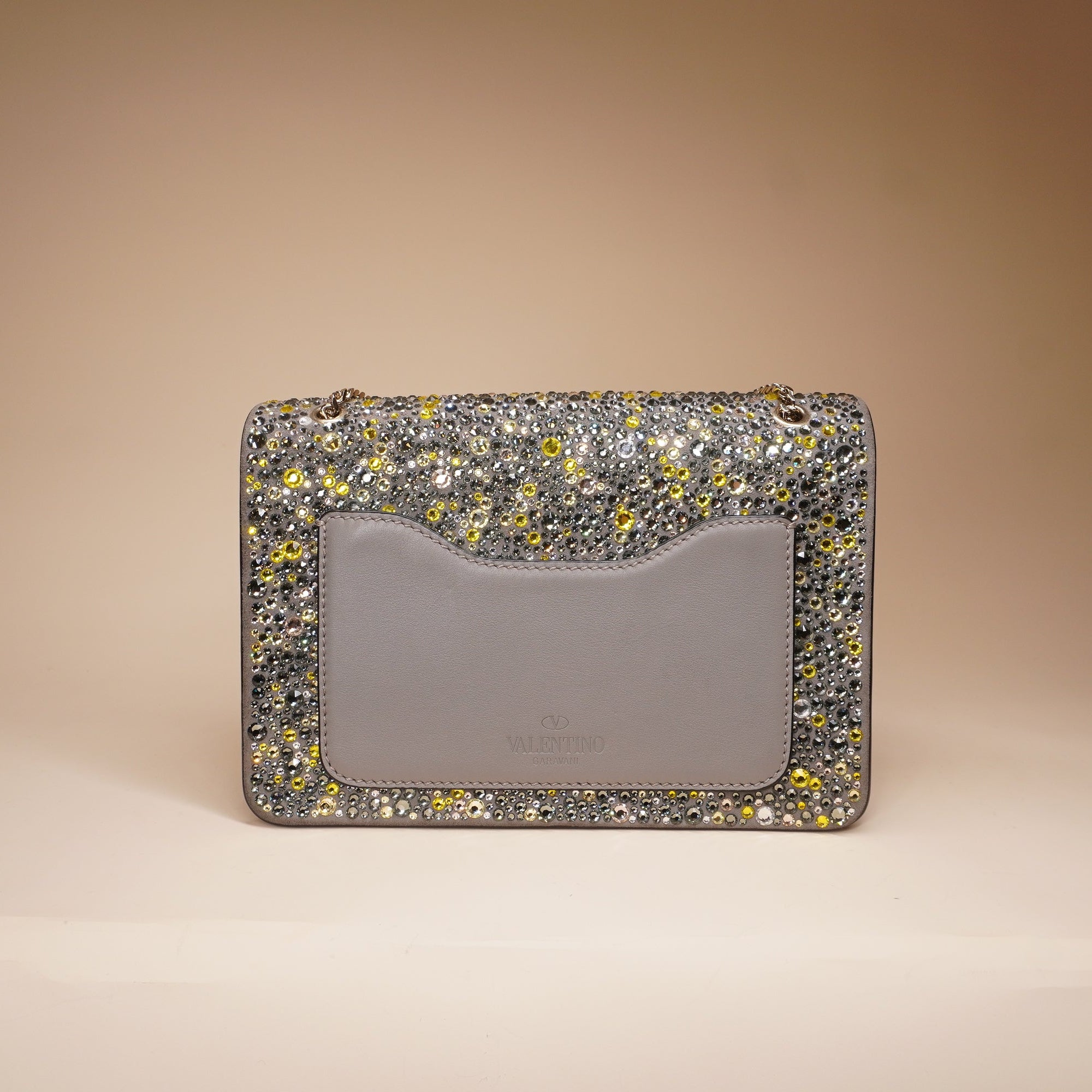 PRE-OWNED Multicolour crystals taupe leather handbag