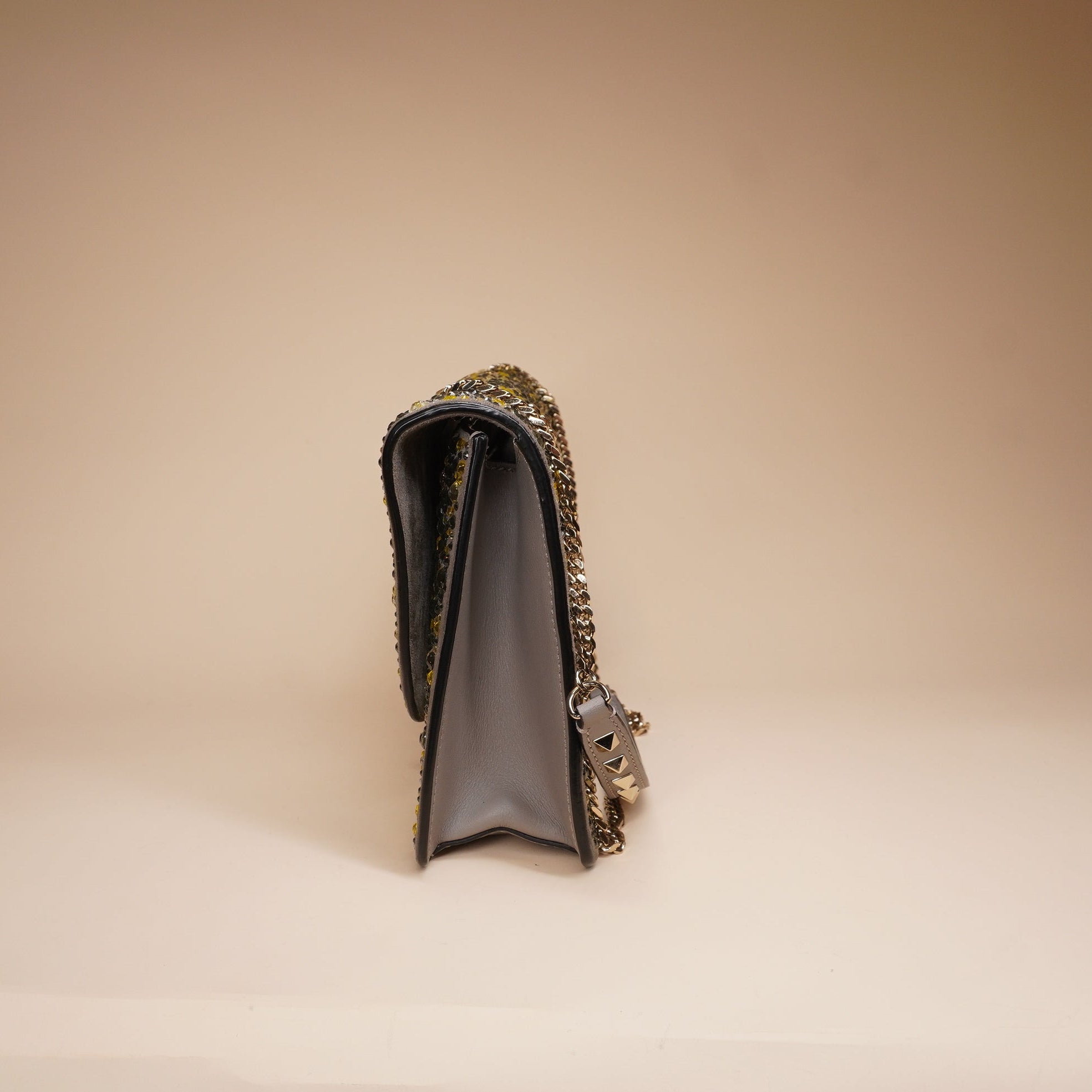 PRE-OWNED Multicolour crystals taupe leather handbag