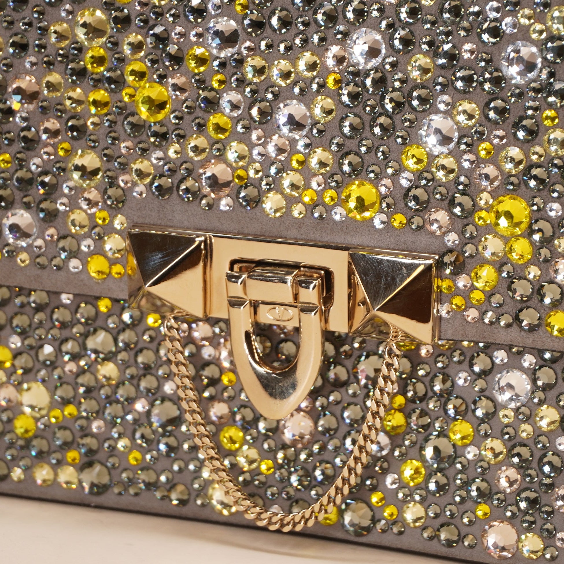 PRE-OWNED Multicolour crystals taupe leather handbag