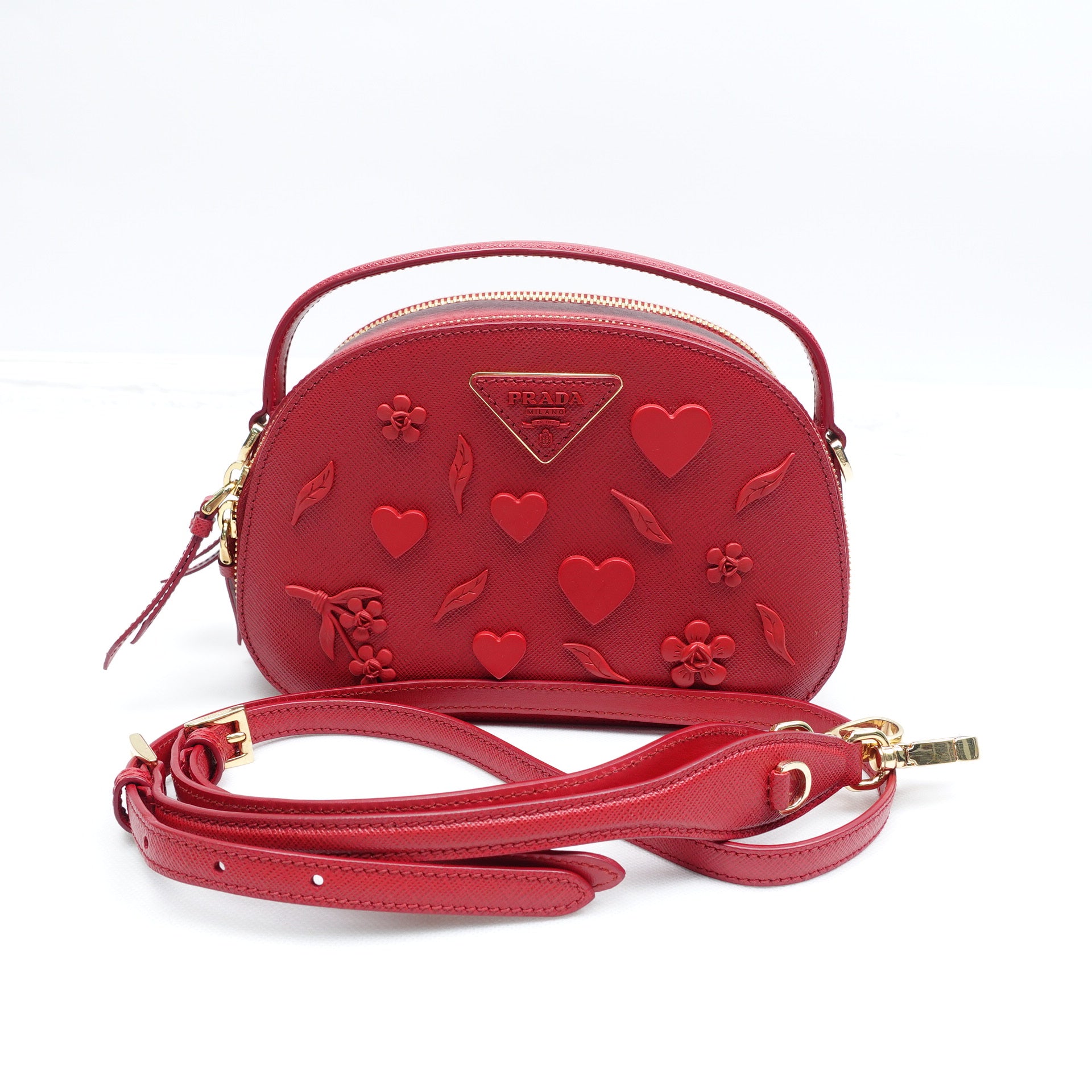 PRE-OWNED Red Saffiano Lux Odette Crossbody Bag