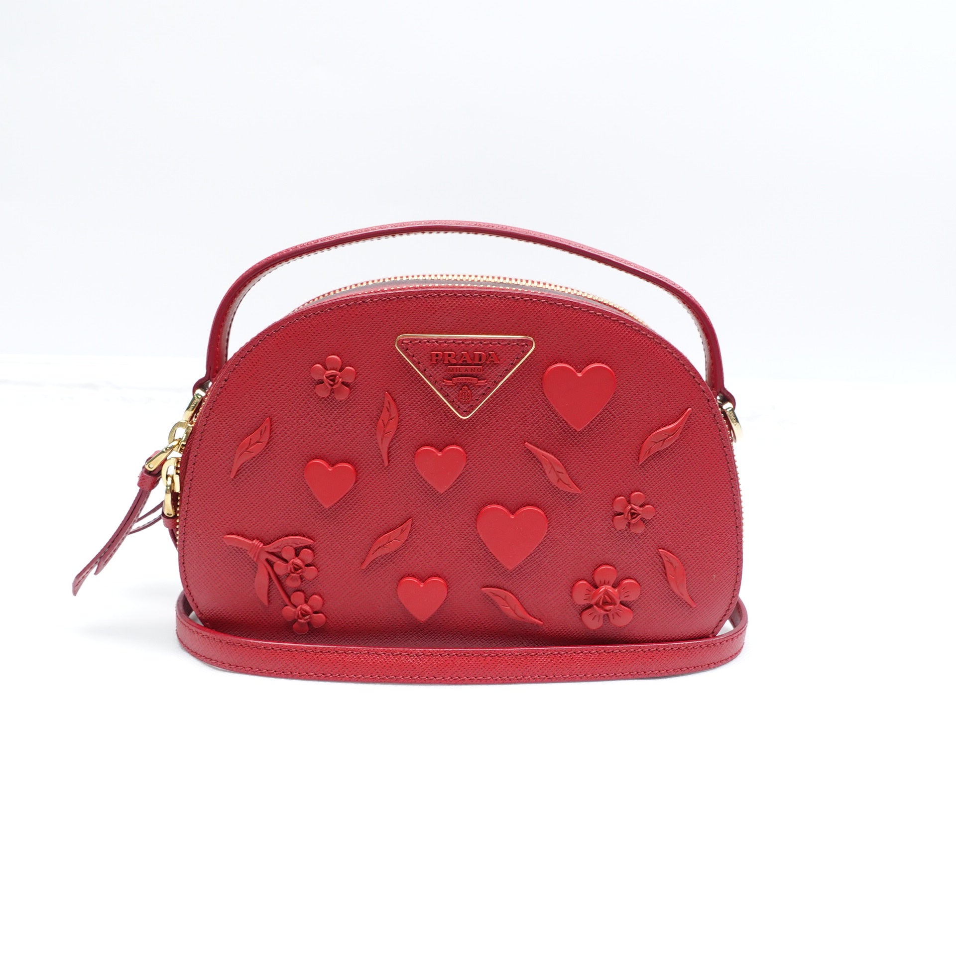 PRE-OWNED Red Saffiano Lux Odette Crossbody Bag