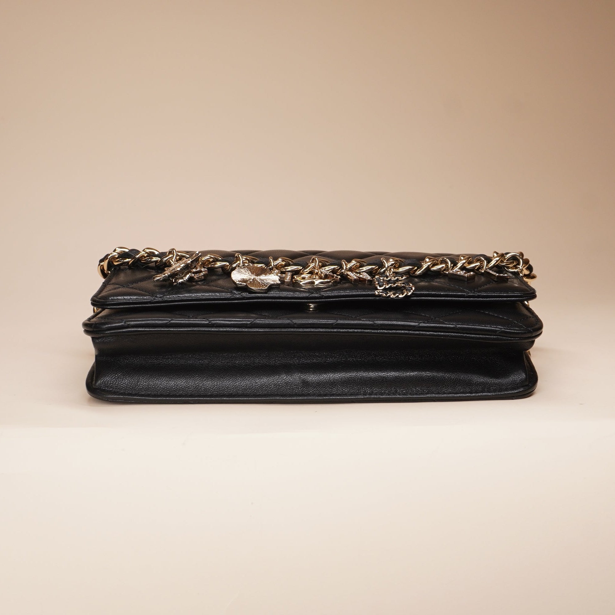 PRE-OWNED CC Black Lambskin Coco Charms Wallet on a Chain Crossbody Bag