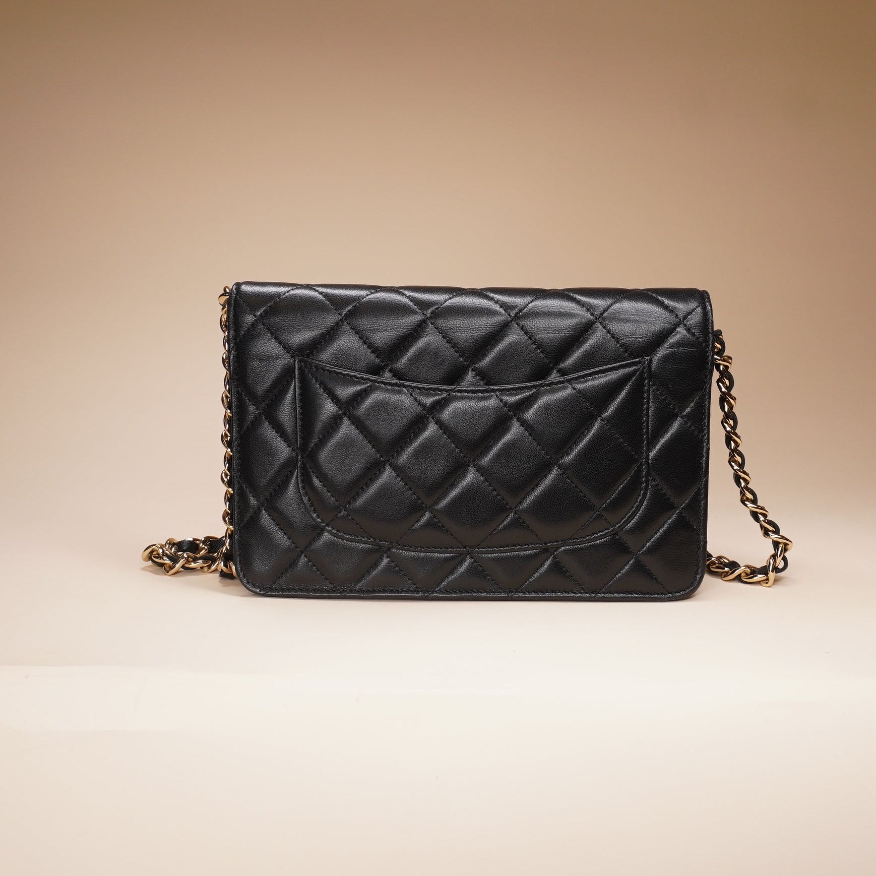 PRE-OWNED CC Black Lambskin Coco Charms Wallet on a Chain Crossbody Bag