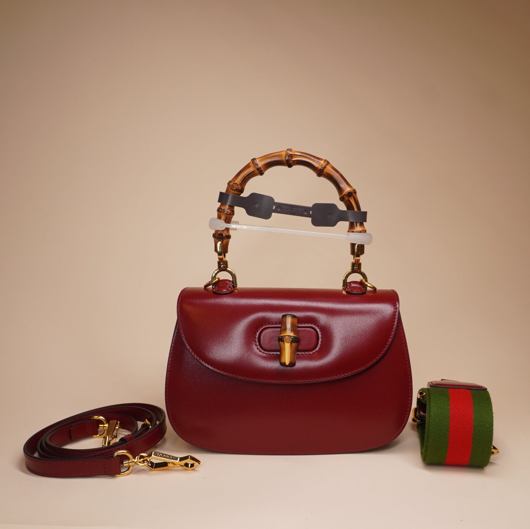 PRE-OWNED GG Red Bamboo 1947 Small Shoulder Bag