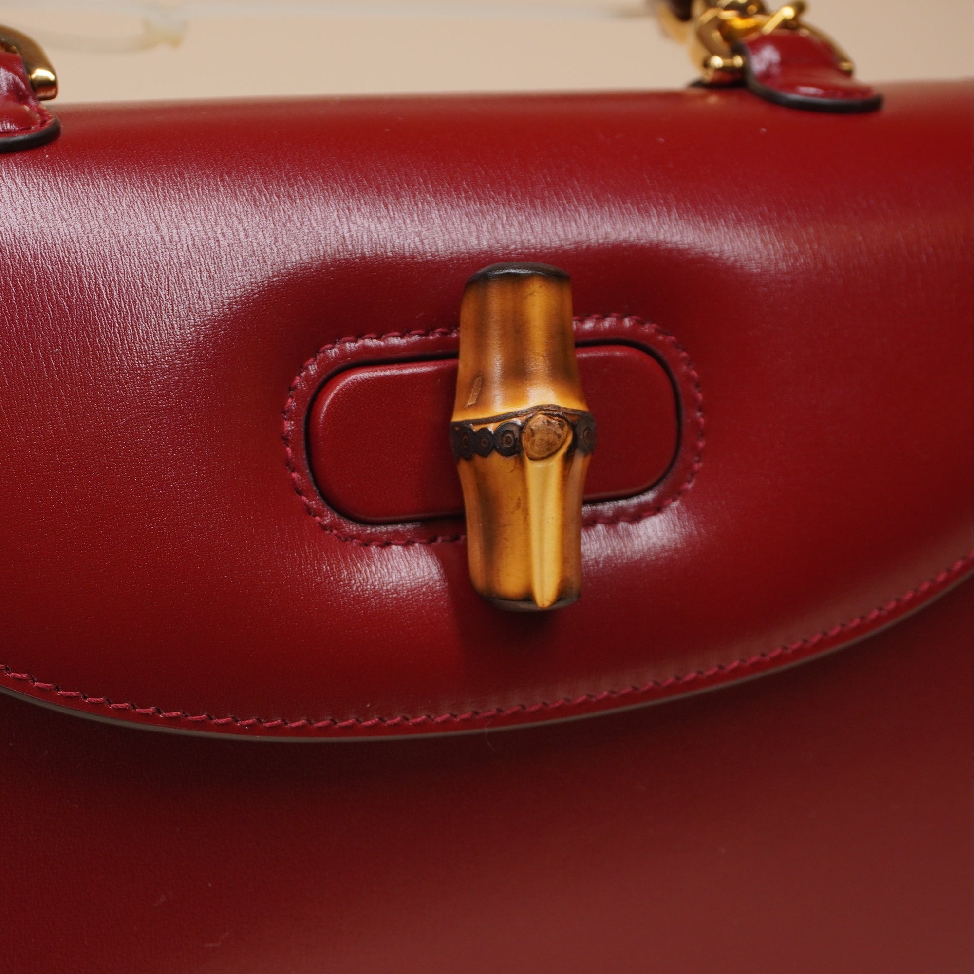 PRE-OWNED GG Red Bamboo 1947 Small Shoulder Bag