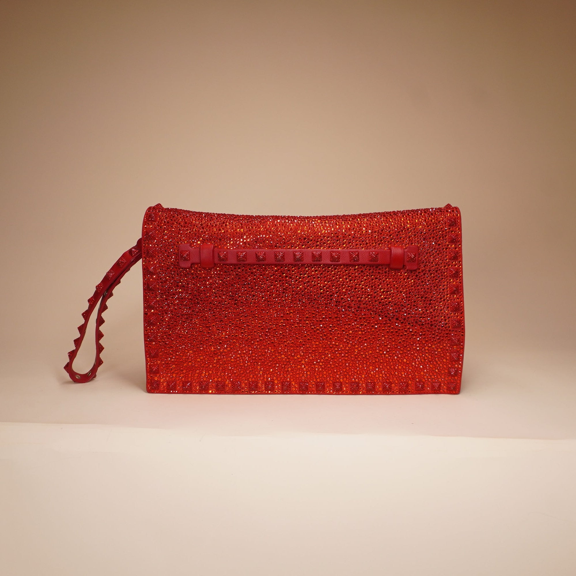 PRE-OWNED Red Nappa Crystal Embellished Clutch
