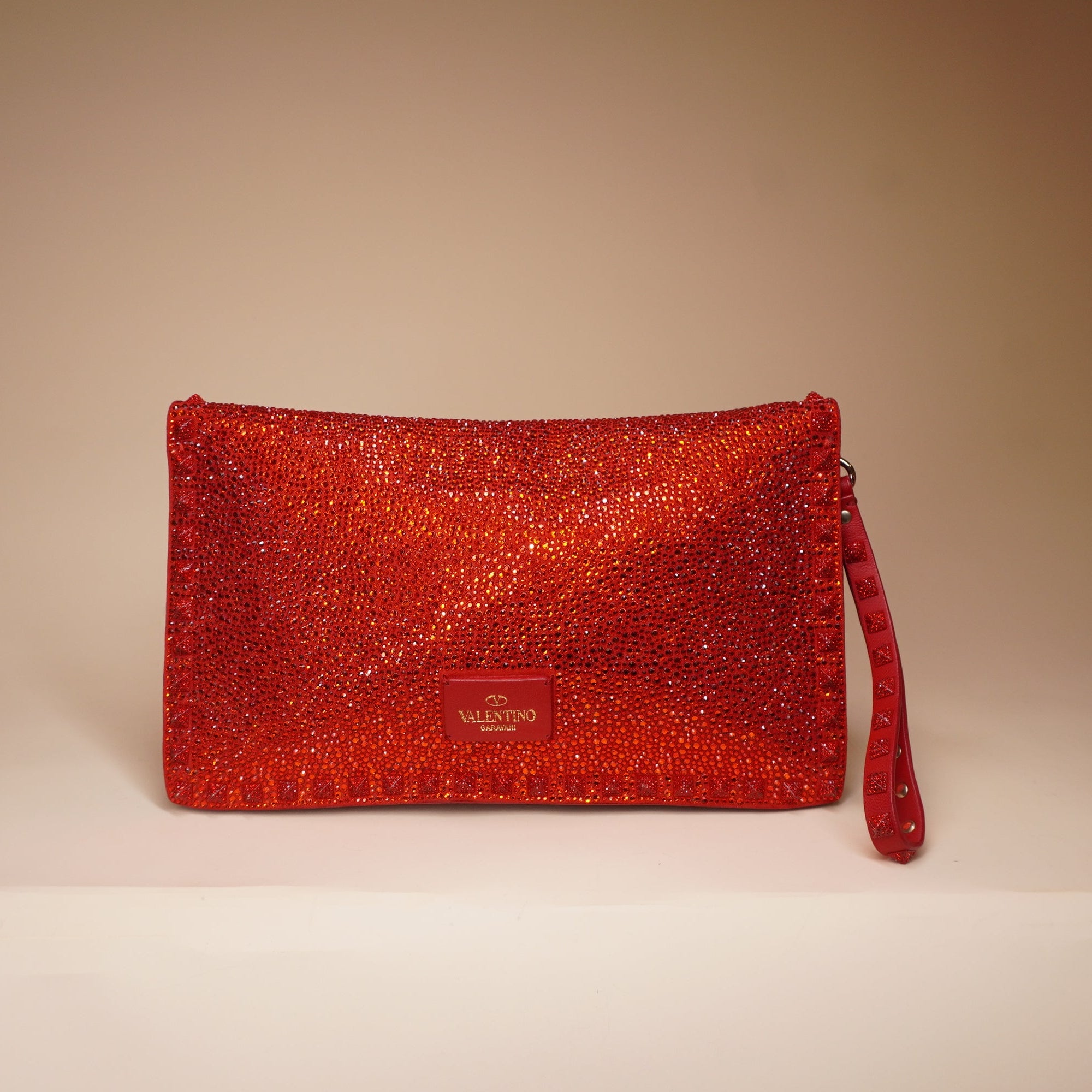 PRE-OWNED Red Nappa Crystal Embellished Clutch