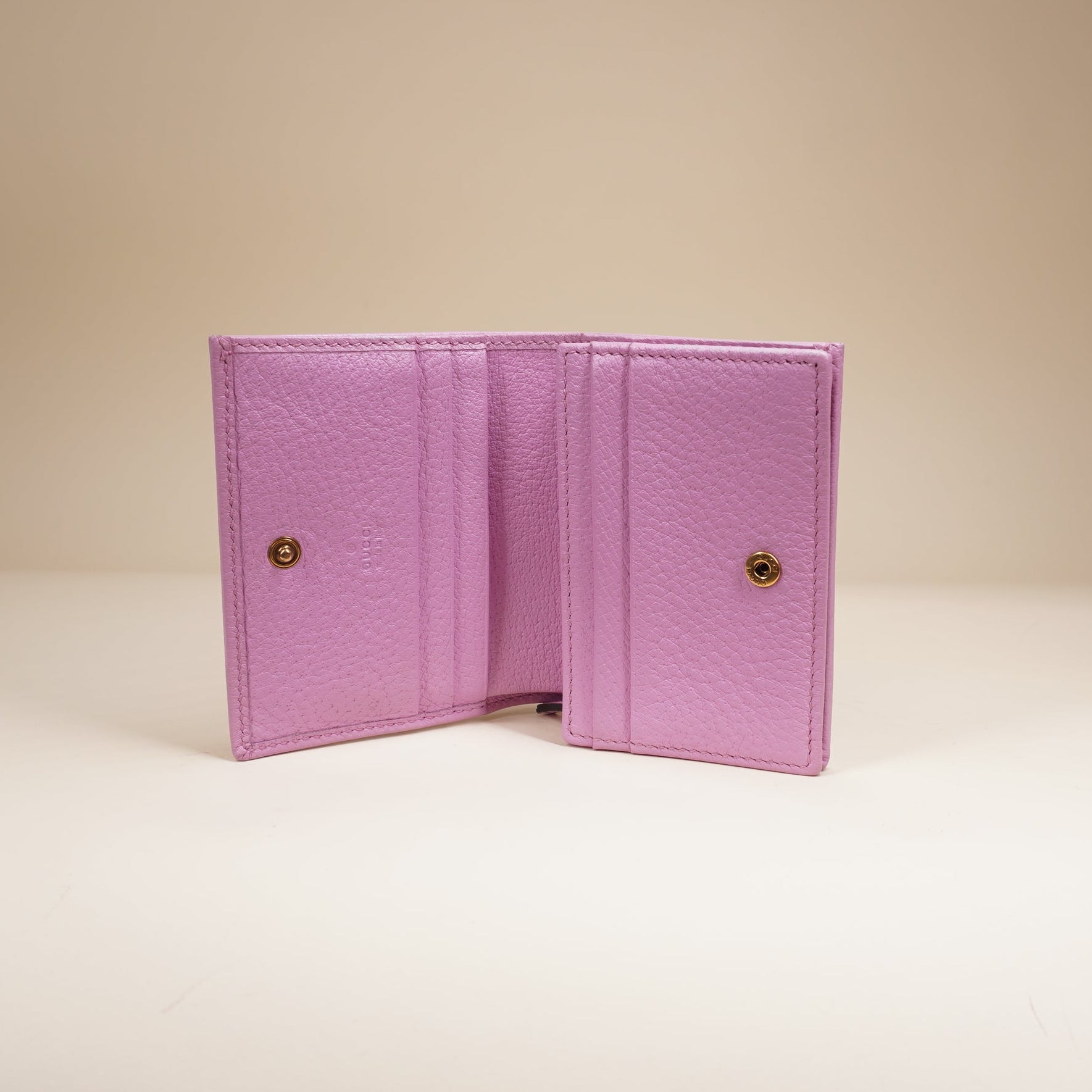 PRE-OWNED GG Marmont bi-fold wallet in pink leather with a crystal-encrusted Double G