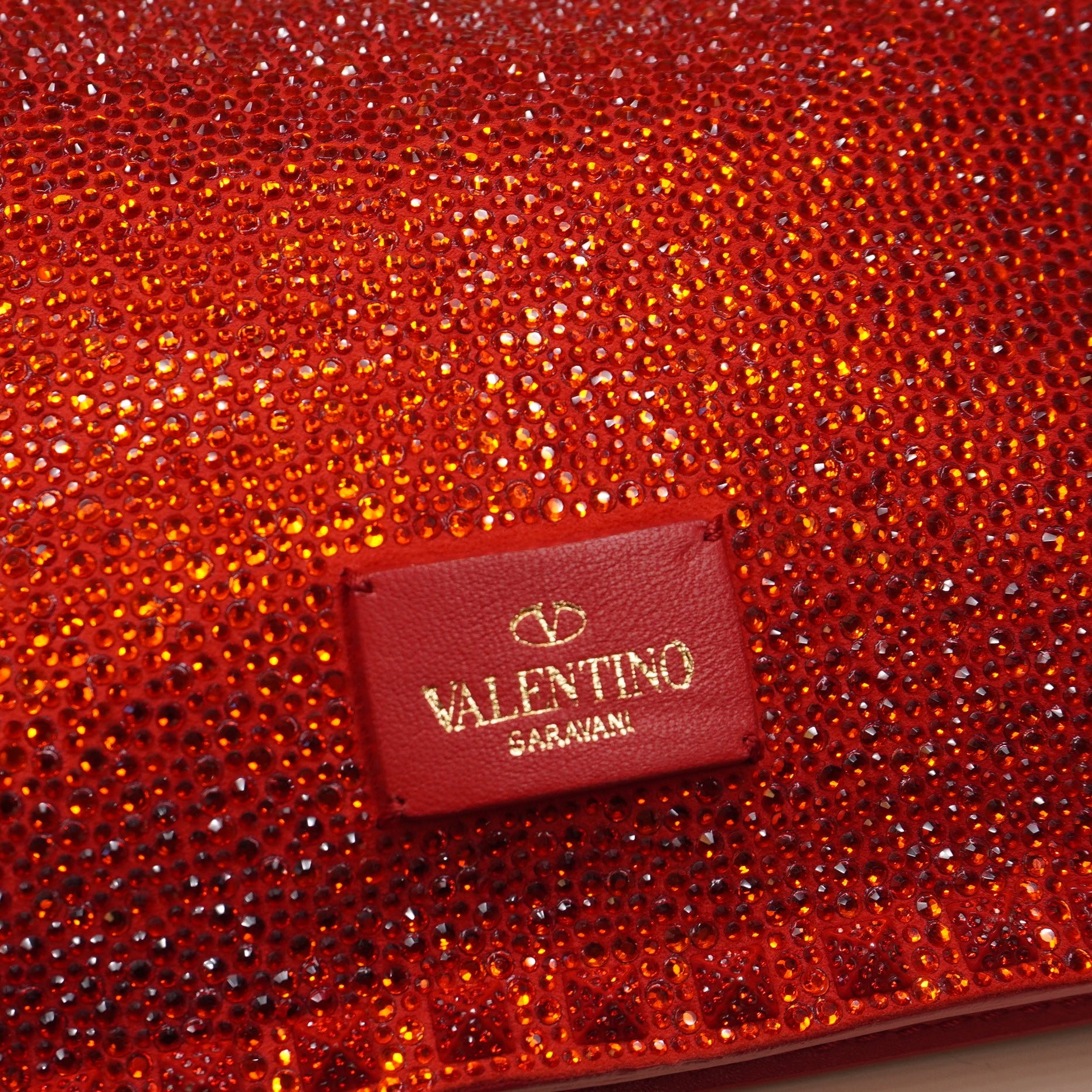 PRE-OWNED Red Nappa Crystal Embellished Clutch