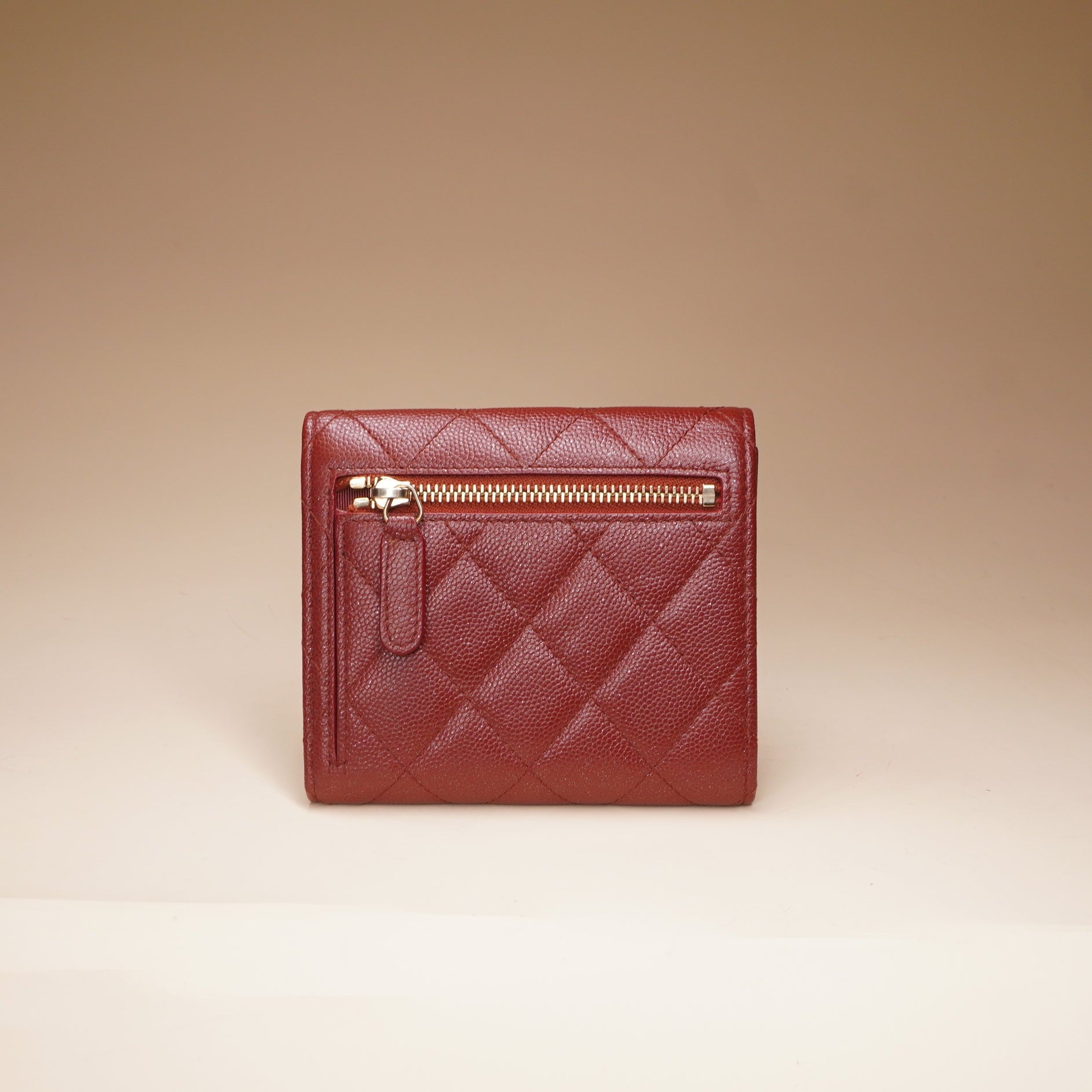 PRE-OWNED CC Red Caviar Quilted Compact Flap Wallet