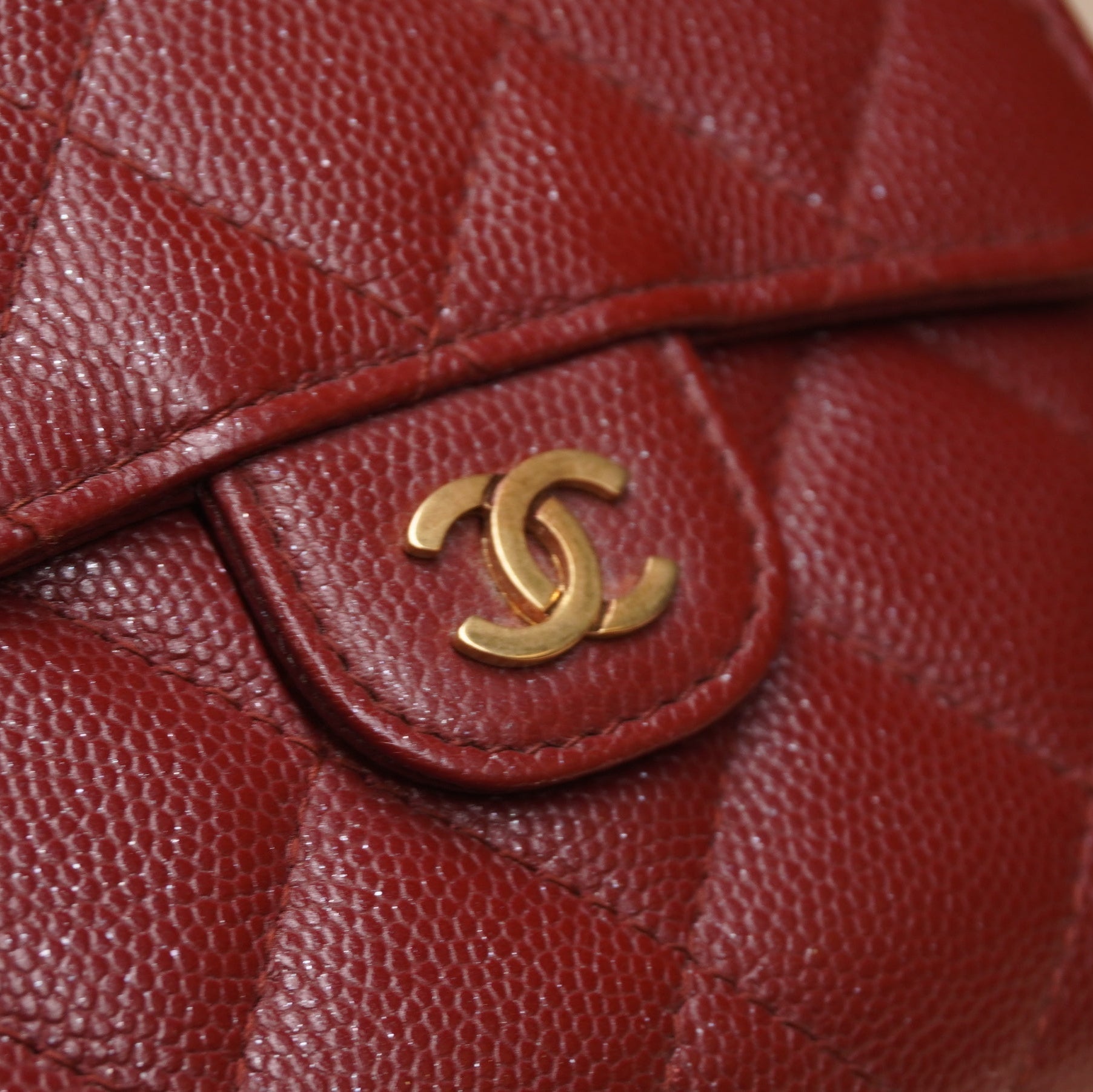 PRE-OWNED CC Red Caviar Quilted Compact Flap Wallet